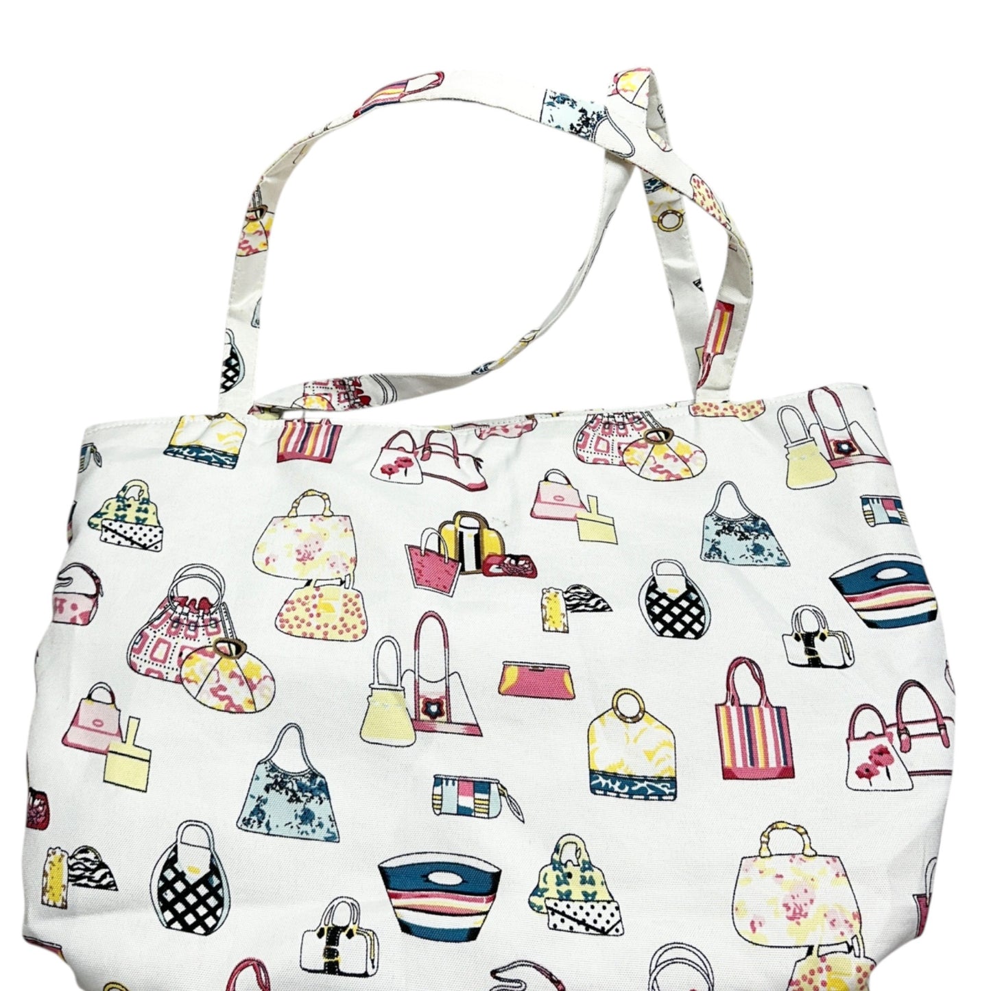 Handbag Print Canvas Tote Bag With Dual Straps and Spacious Interior 14x14x6