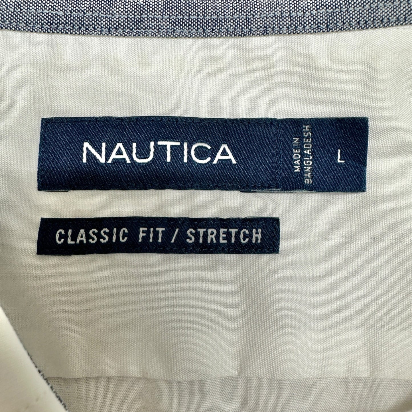 Nautica Button Down Shirt Mens L Classic Fit Stretch Cotton Blend Long Sleeves