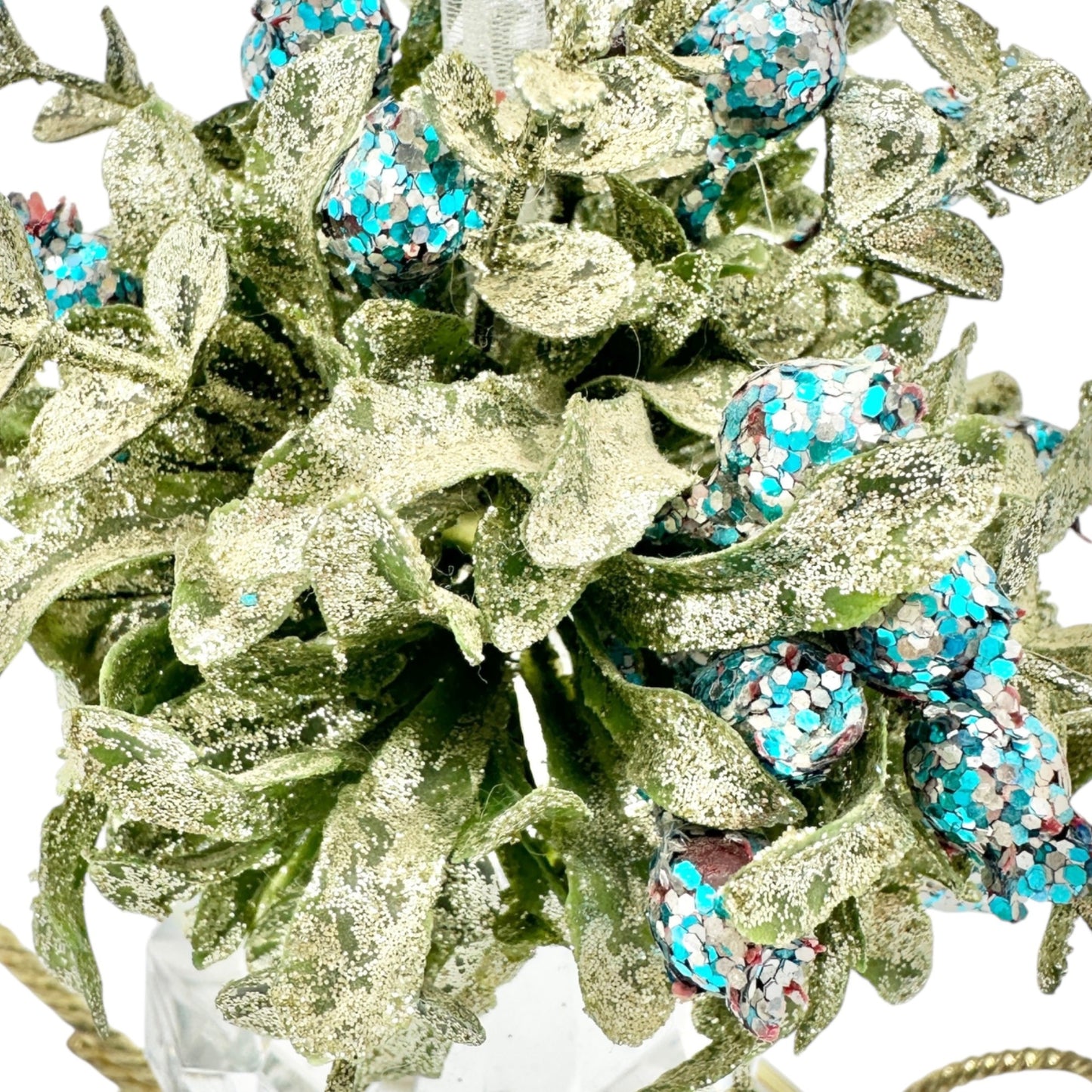 Crystal Prism Diamond Shaped Ornament With Glitter Leaves Blue Accents 6 inches