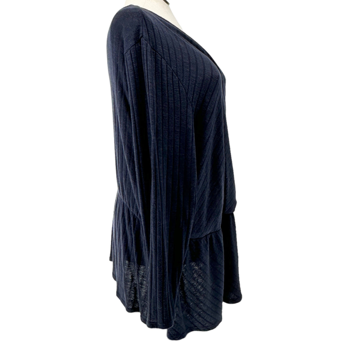 Lane Bryant Sweater Womens 26/28 Navy Gathered Waist Side Tie Crossover Vneck