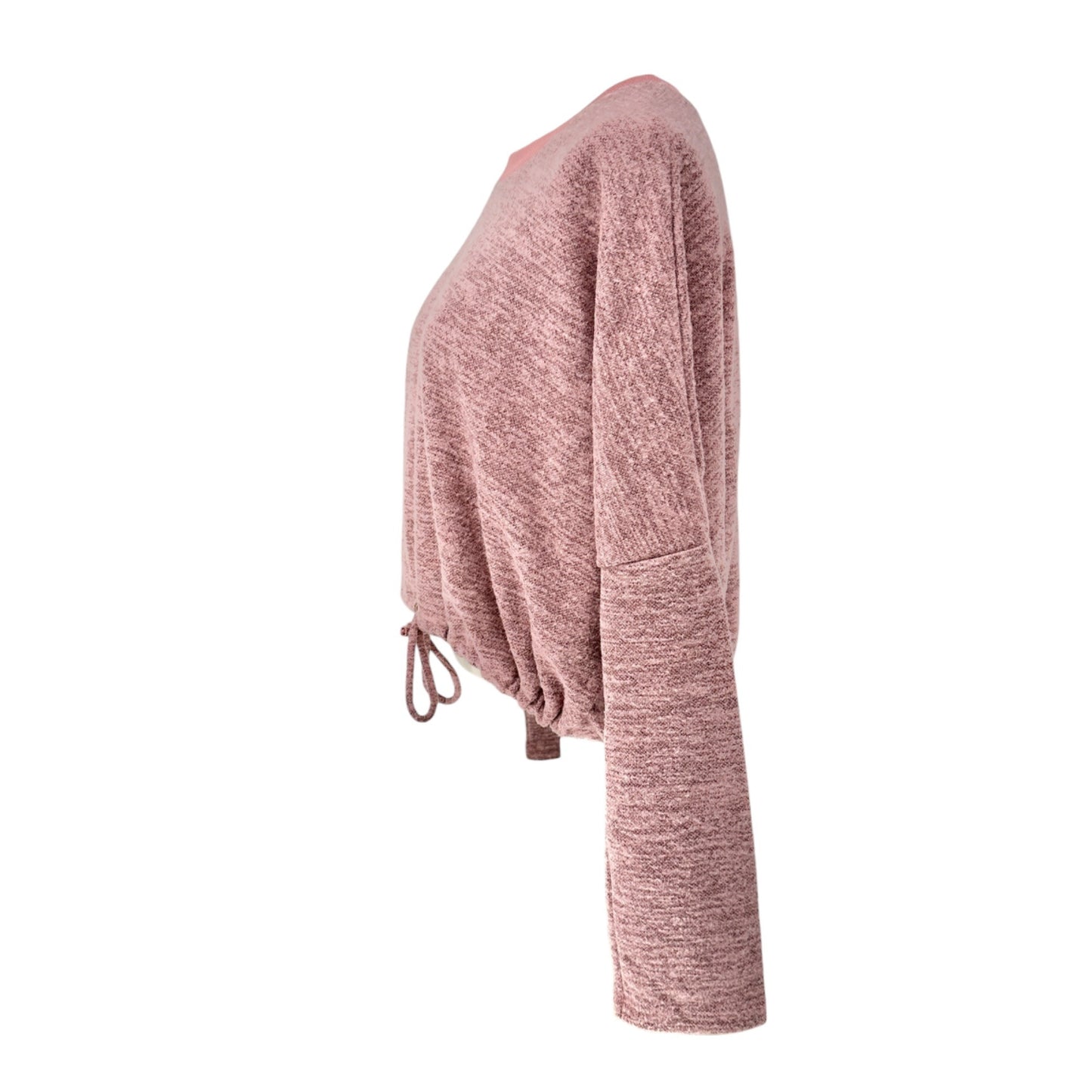 Cure Drawstring Hem Crop Top Womens M Heathered Pink Long Sleeve Polyester Blend