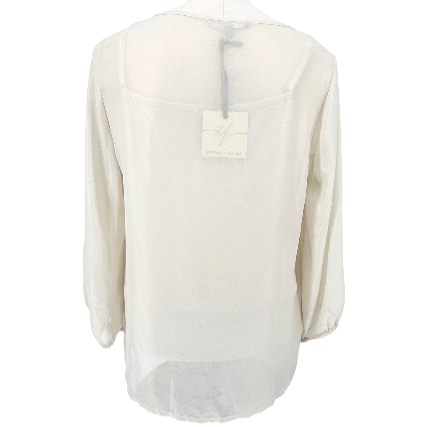 NY Collection Top Womens Small Cream Gold Shimmer 3/4 Sleeve Button Lace NWT