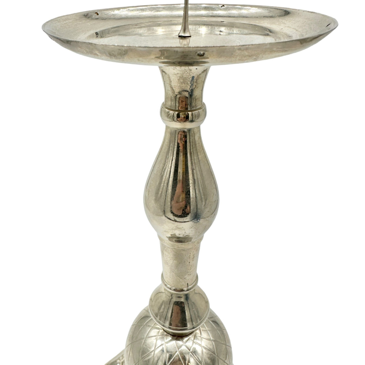 Elegant Silver Plated Candle Holder With Ornate Detailing And Fluted Base