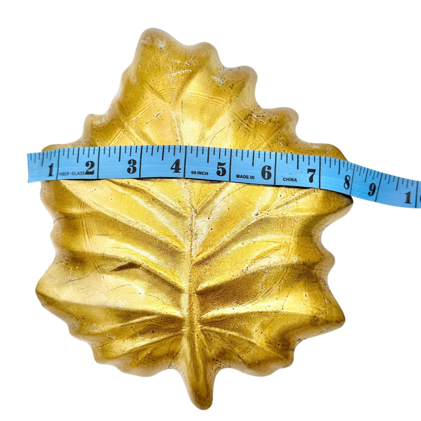 Leaf-Shaped Metal Trinket or Candy Dish Green and Gold 10 x 8 inches