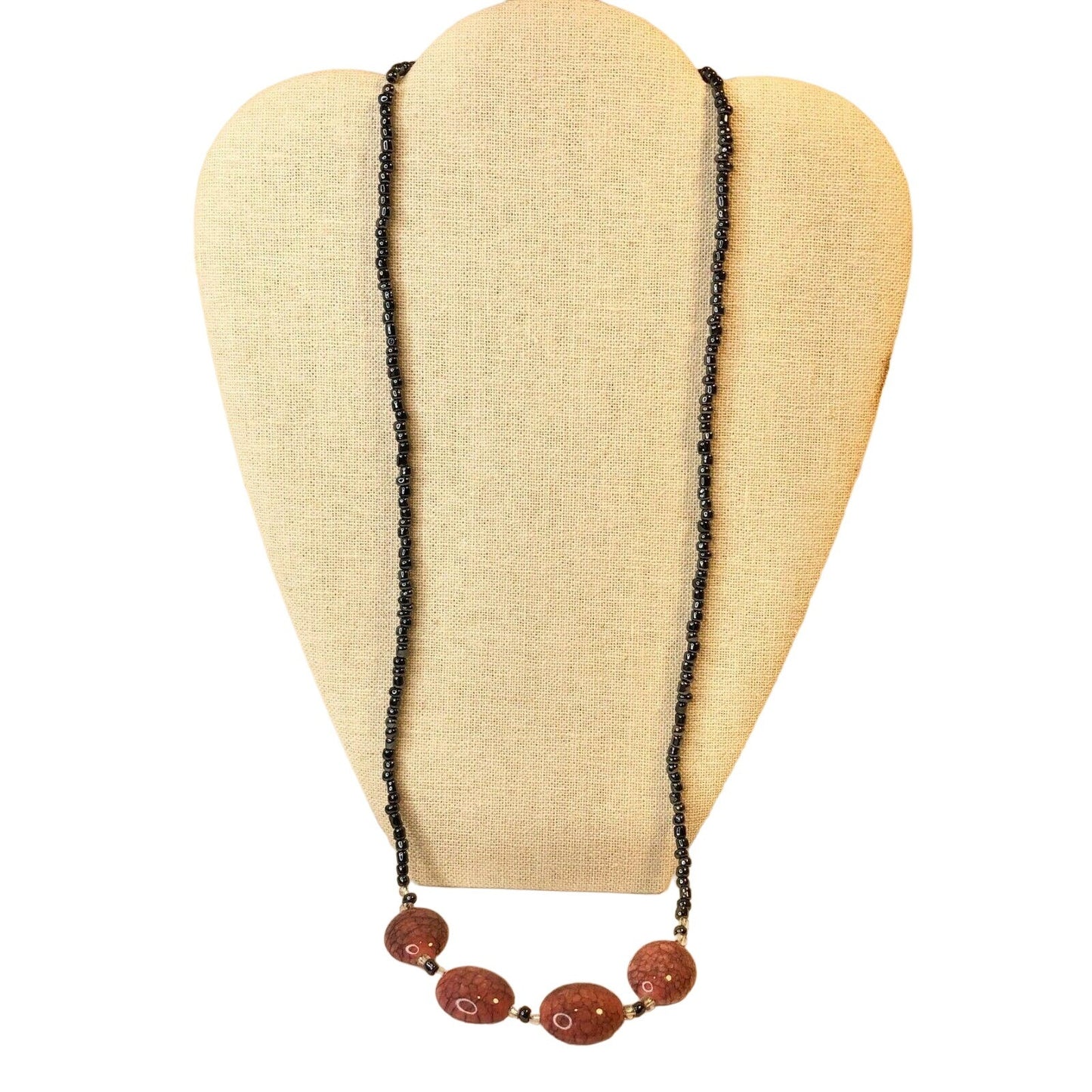 Handcrafted Beaded Necklace Mauve Ceramic Beads With Smaller Pewter Beads NEW