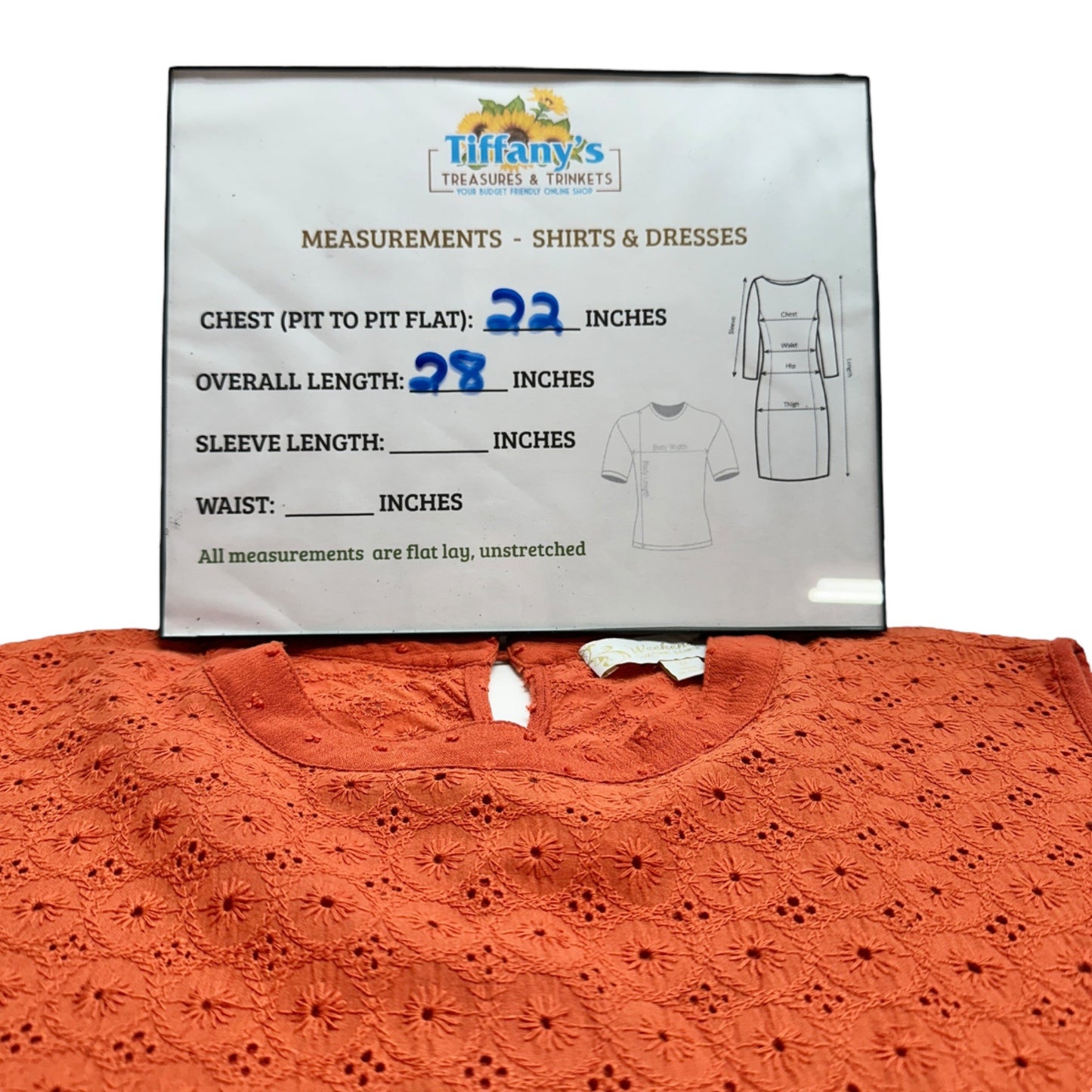 Weekend Suzanne Betro Tunic Top Womens 3X Sleeveless Orange Eyelet