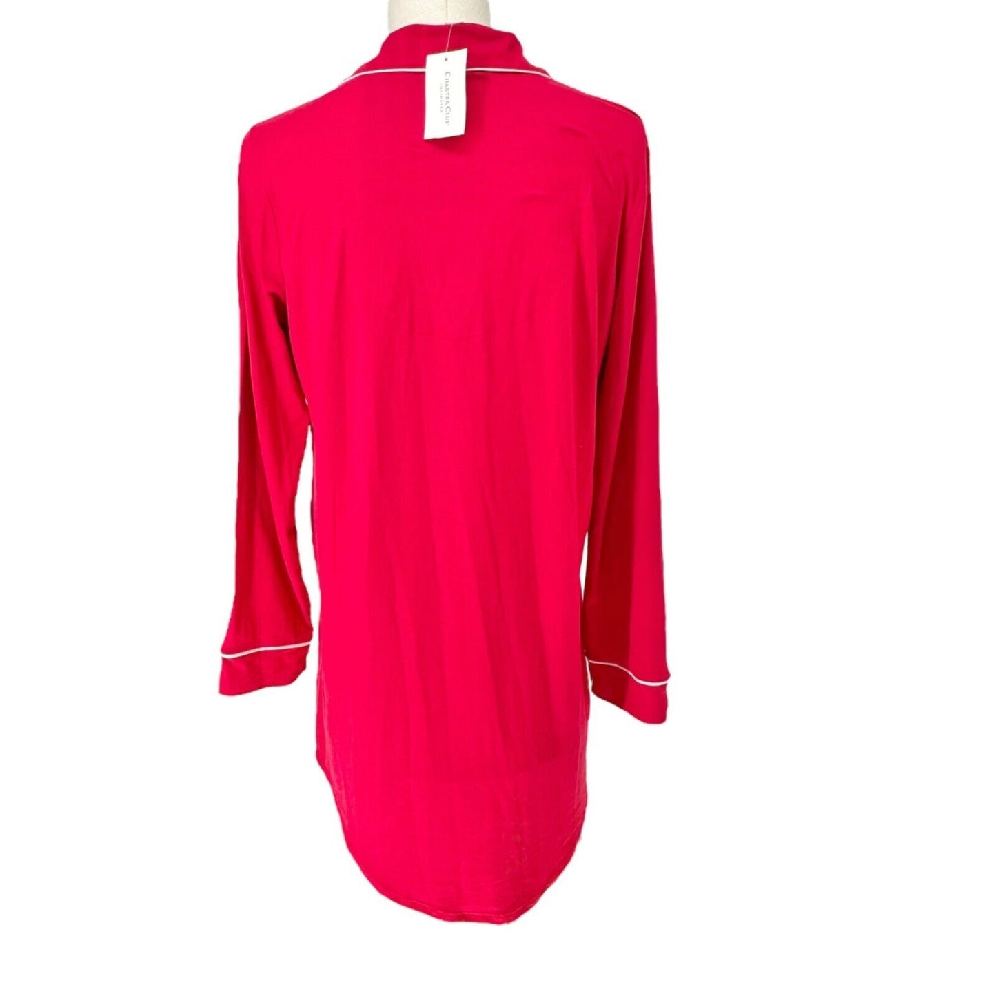 Charter Club Intimates Sleep Shirt Women's S Candy Red Believe LS Button NWT