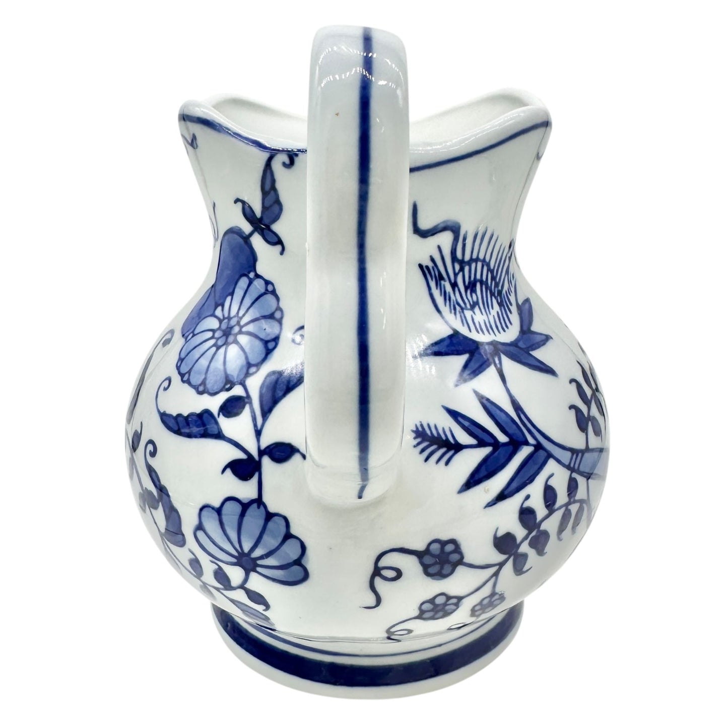 Vintage Seymour Mann China Blue Fine Porcelain Pitcher Floral Patterns Scalloped
