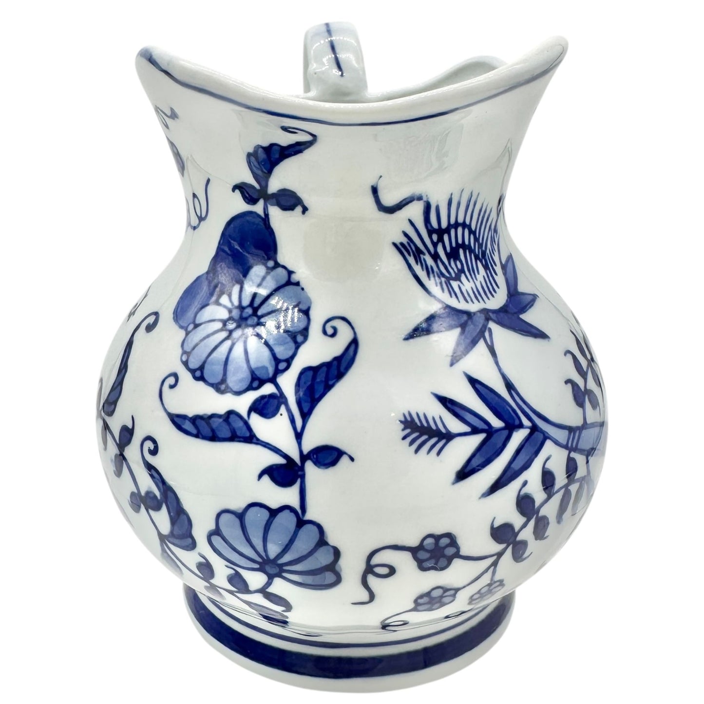 Vintage Seymour Mann China Blue Fine Porcelain Pitcher Floral Patterns Scalloped