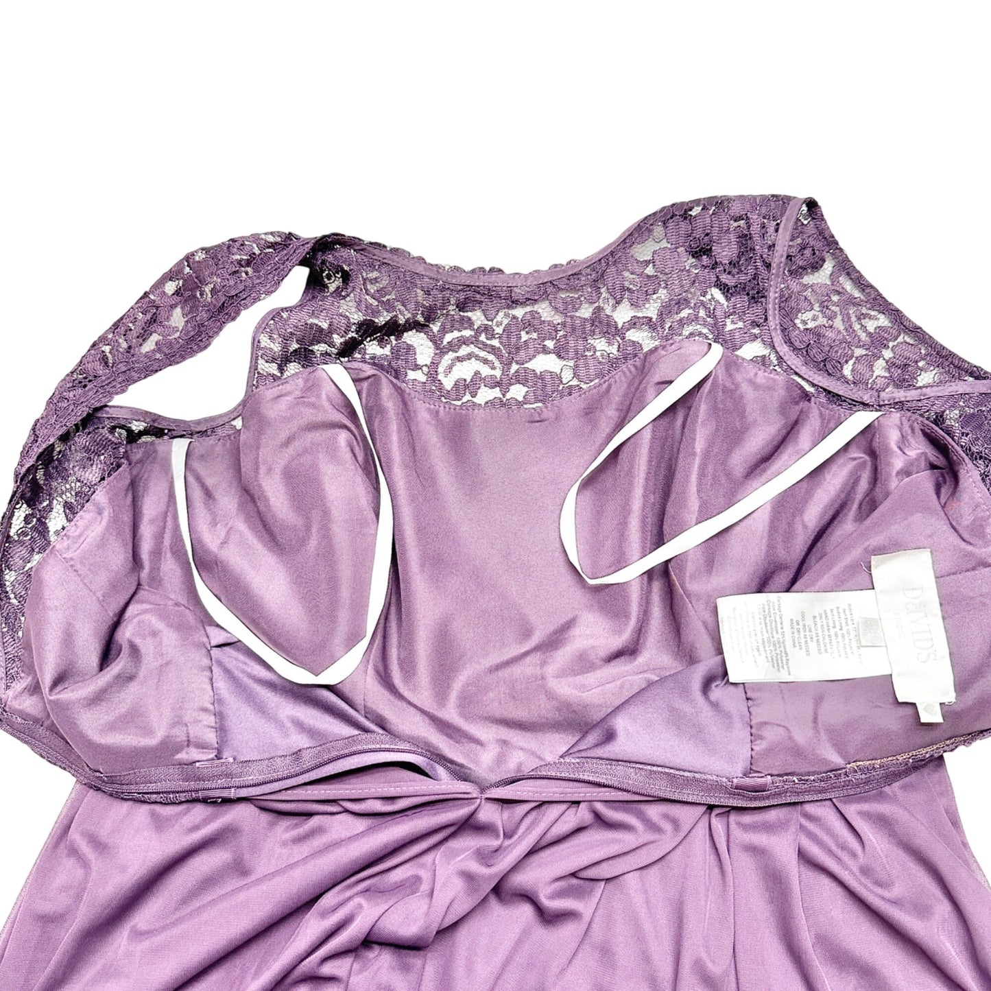 Davids Bridal Full Length Gown Womens 14 Plum Lace Chiffon Sleeveless Dress