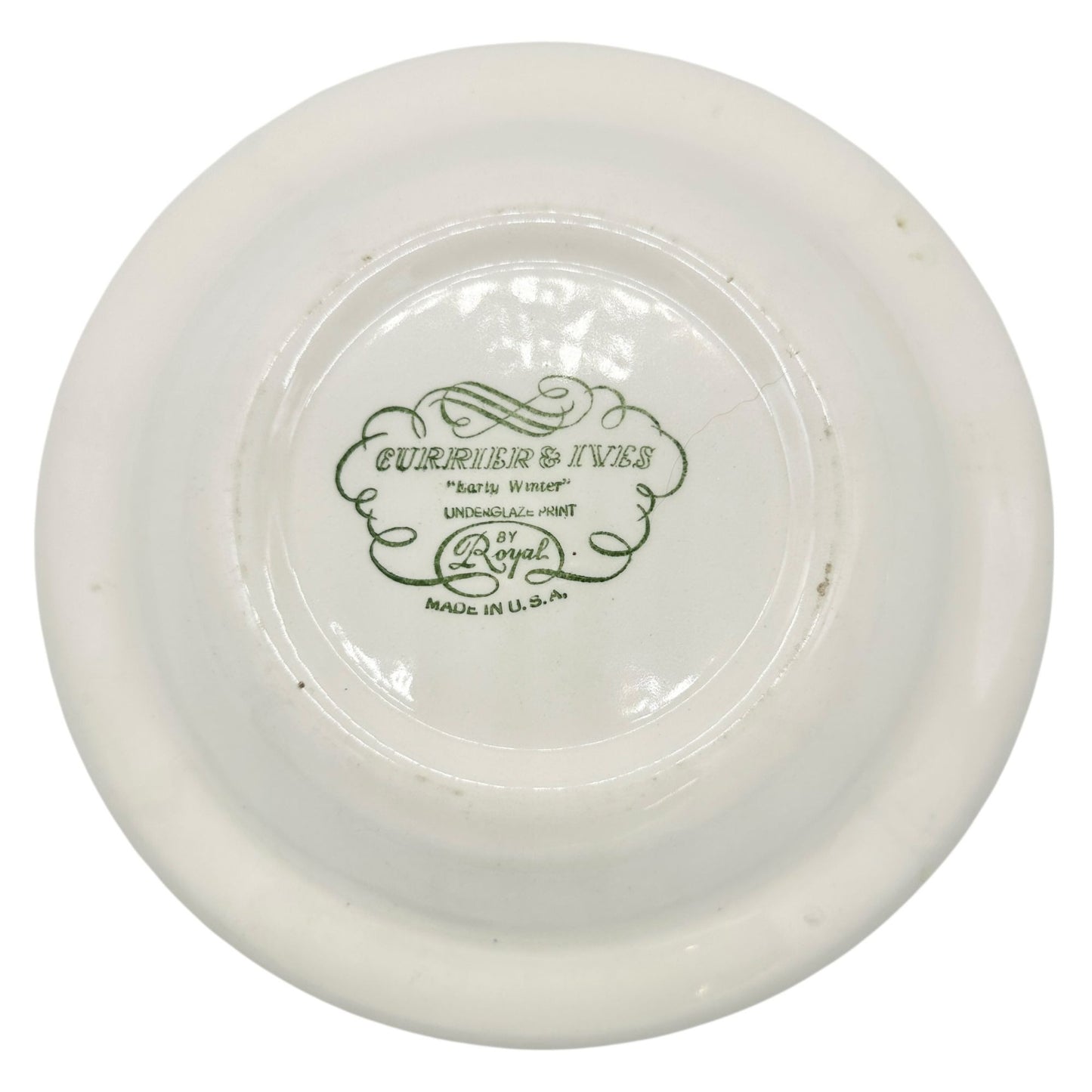 Currier and Ives Early Winter Royal Dinner Bowl 8 inch Blue White Underglaze USA