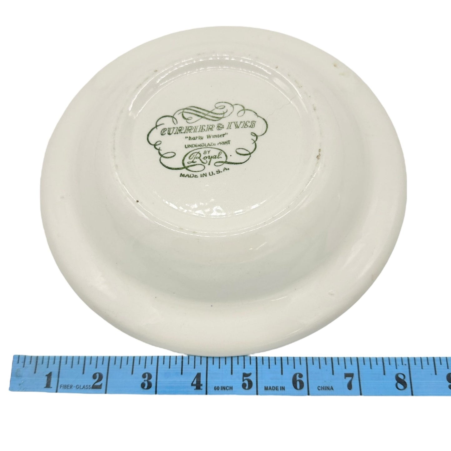 Currier and Ives Early Winter Royal Dinner Bowl 8 inch Blue White Underglaze USA