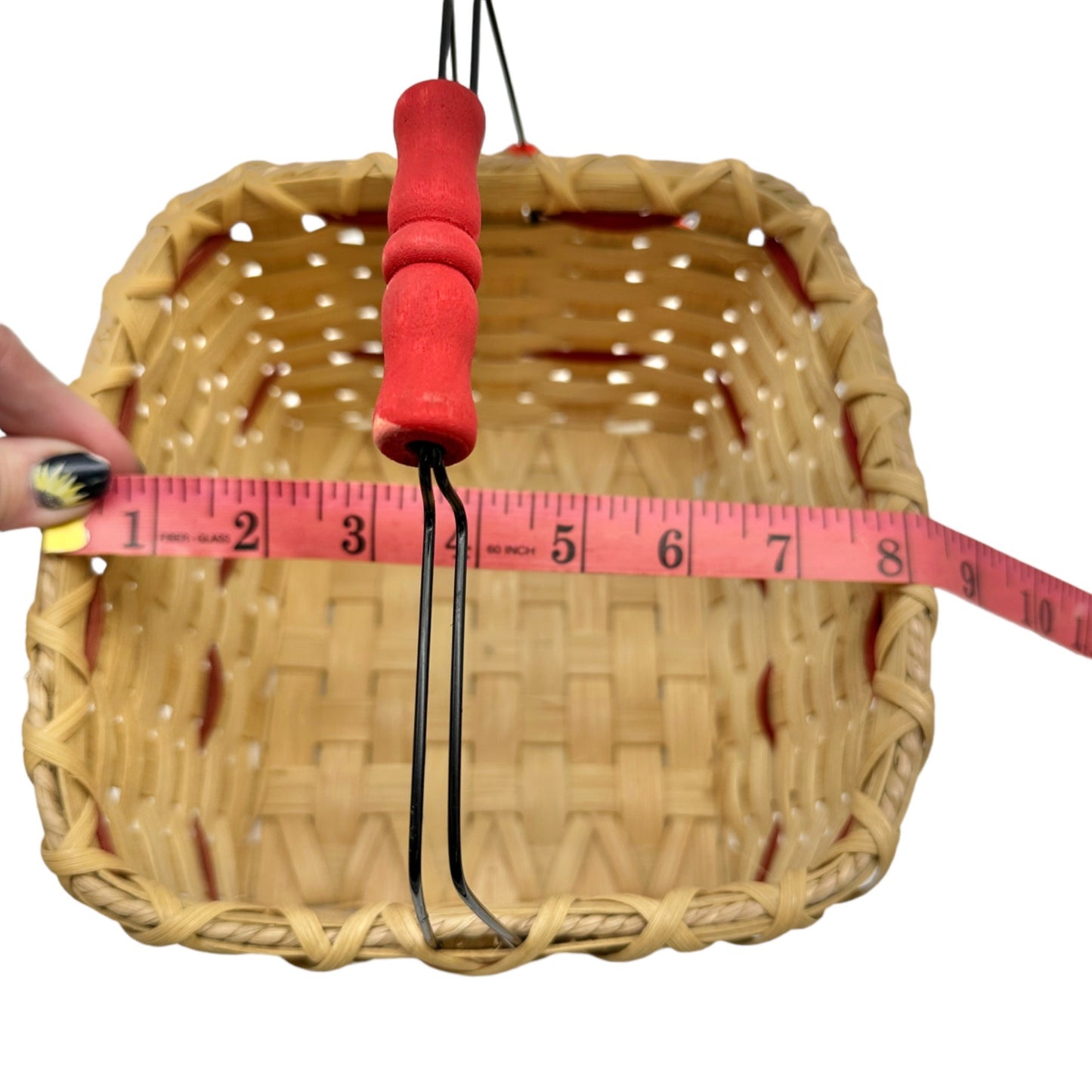 Handmade Basket Apple Delight Black Wire and Red Wood Handle Apple Adornment