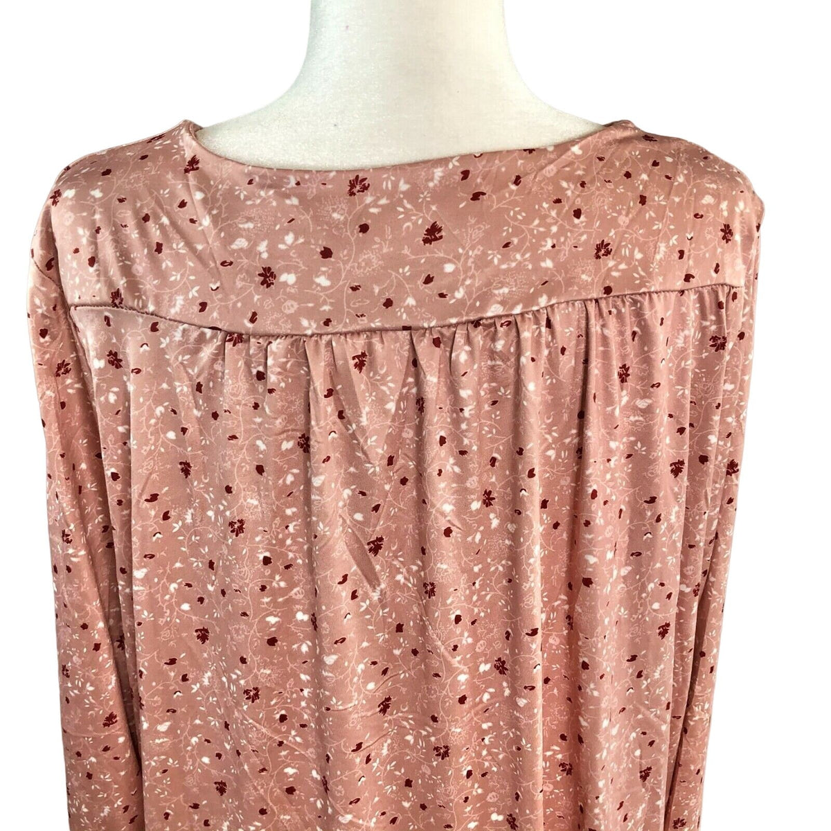 Women's 2XL Floral Rose Colored Smock Long Sleeve Tunic Blouse Red Flowers
