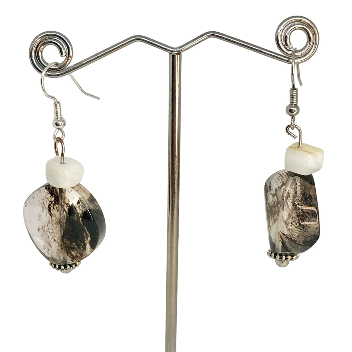 Handcrafted Dangle Earrings Unique Marble-Effect Glass Lightweight & Stylish