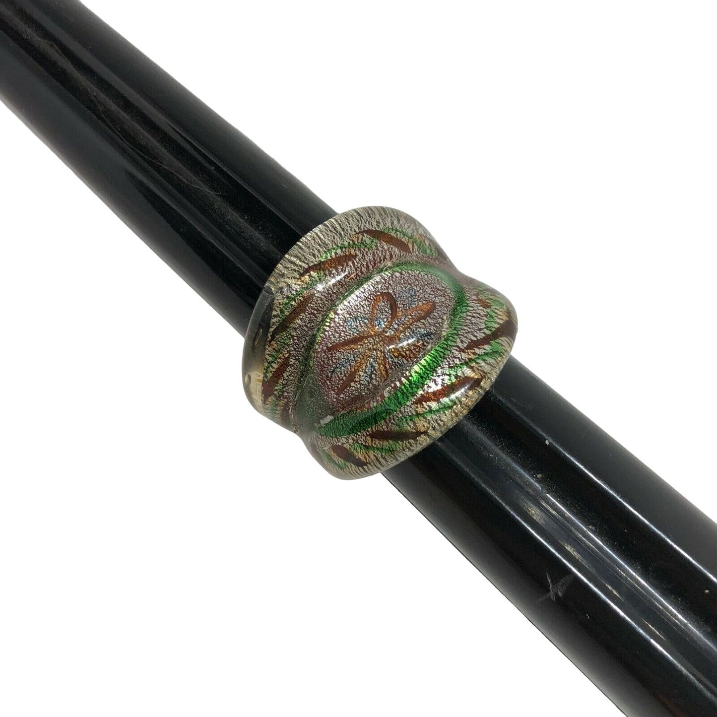 Pair of Size 8.5 Fused Glass Rings Pink Green Blue Gold Silver EUC