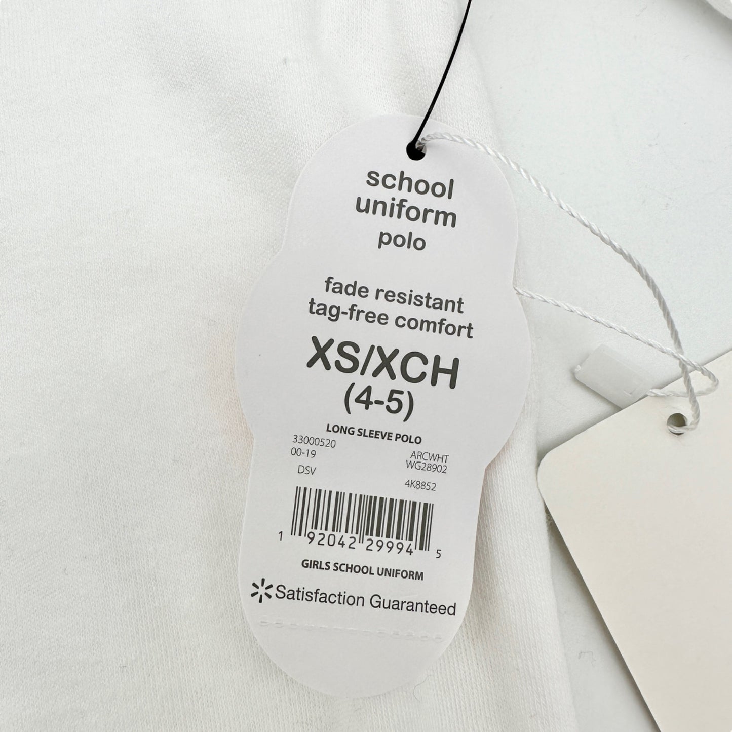 Wonder Nation Girls Uniform Long Sleeve Polo-style White XS Tagless Comfort NEW