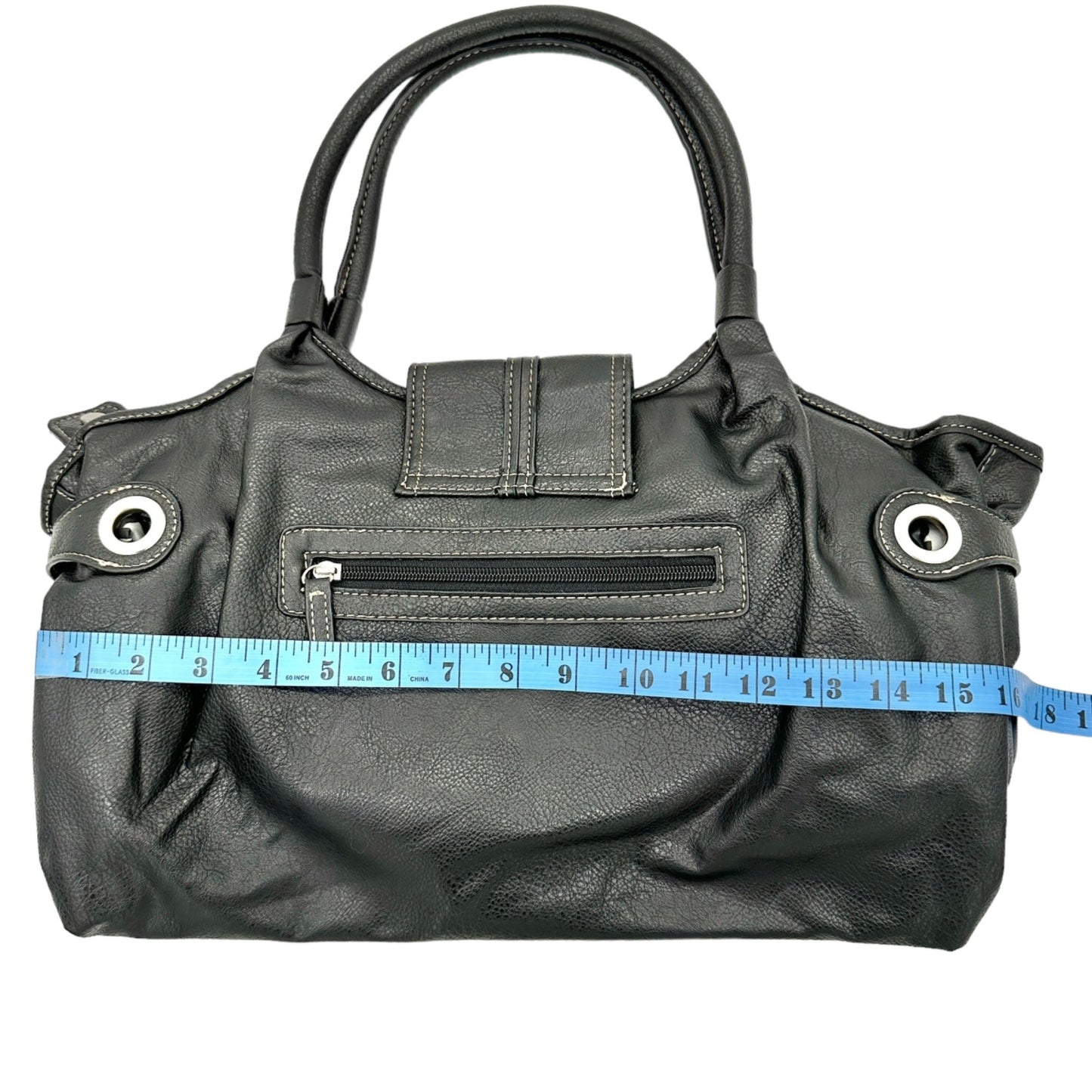 Sag Harbor Handbag Black Faux Leather Double Handles Silver Hardware