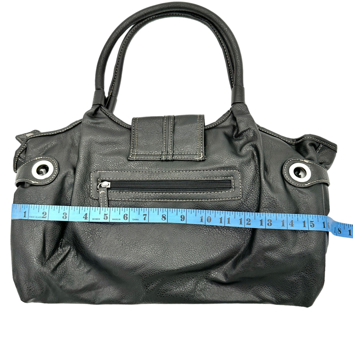 Sag Harbor Handbag Black Faux Leather Double Handles Silver Hardware