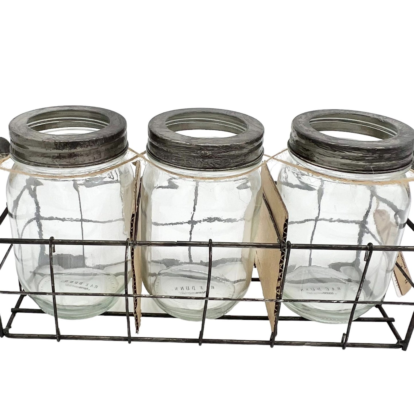 Rae Dunn Home Essentials 3 Glass Jars in Wire Basket Set CHERISH LOVE BLESSED