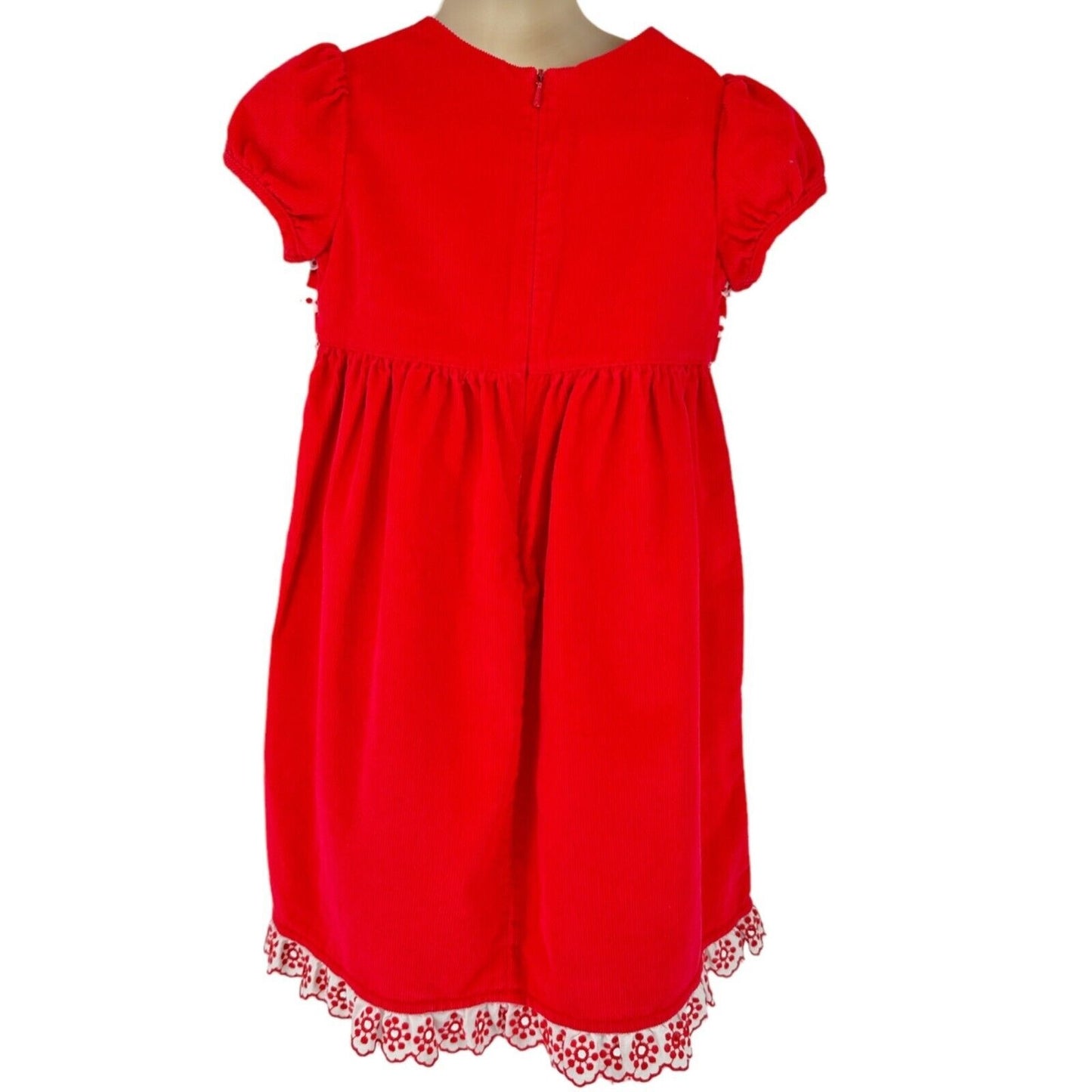 Hanna Andersson Girls 110 US 5 Dress Corduroy Red White Ruffled Cap Sleeves