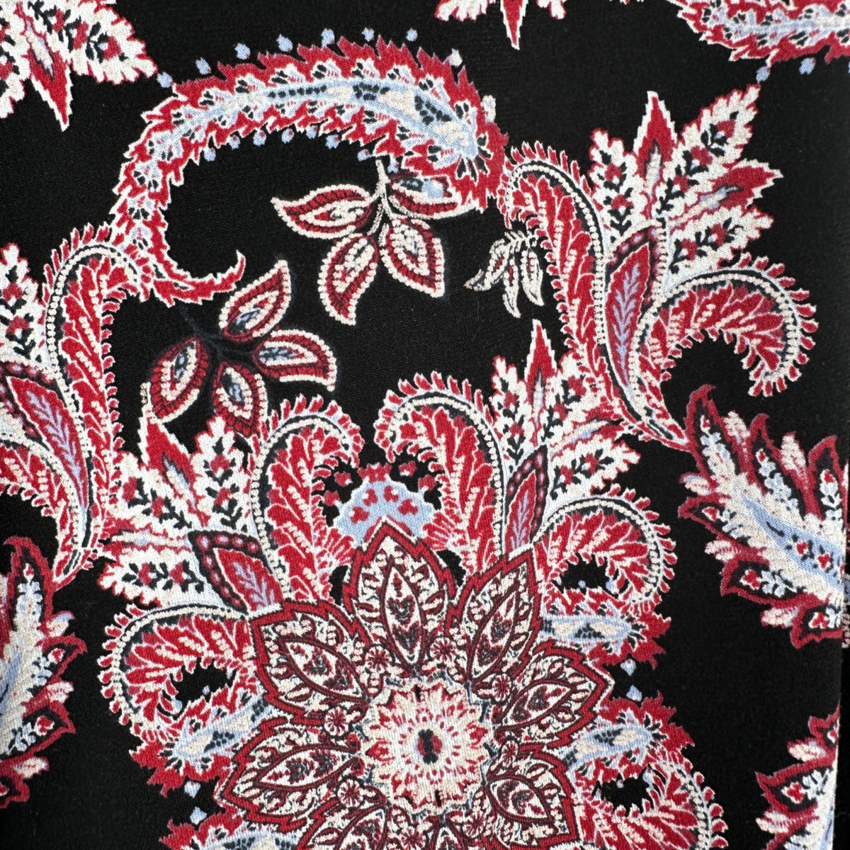 New Directions Curvy Pants Womens 1X Black Red Paisley Print Pull-On Poly Blend