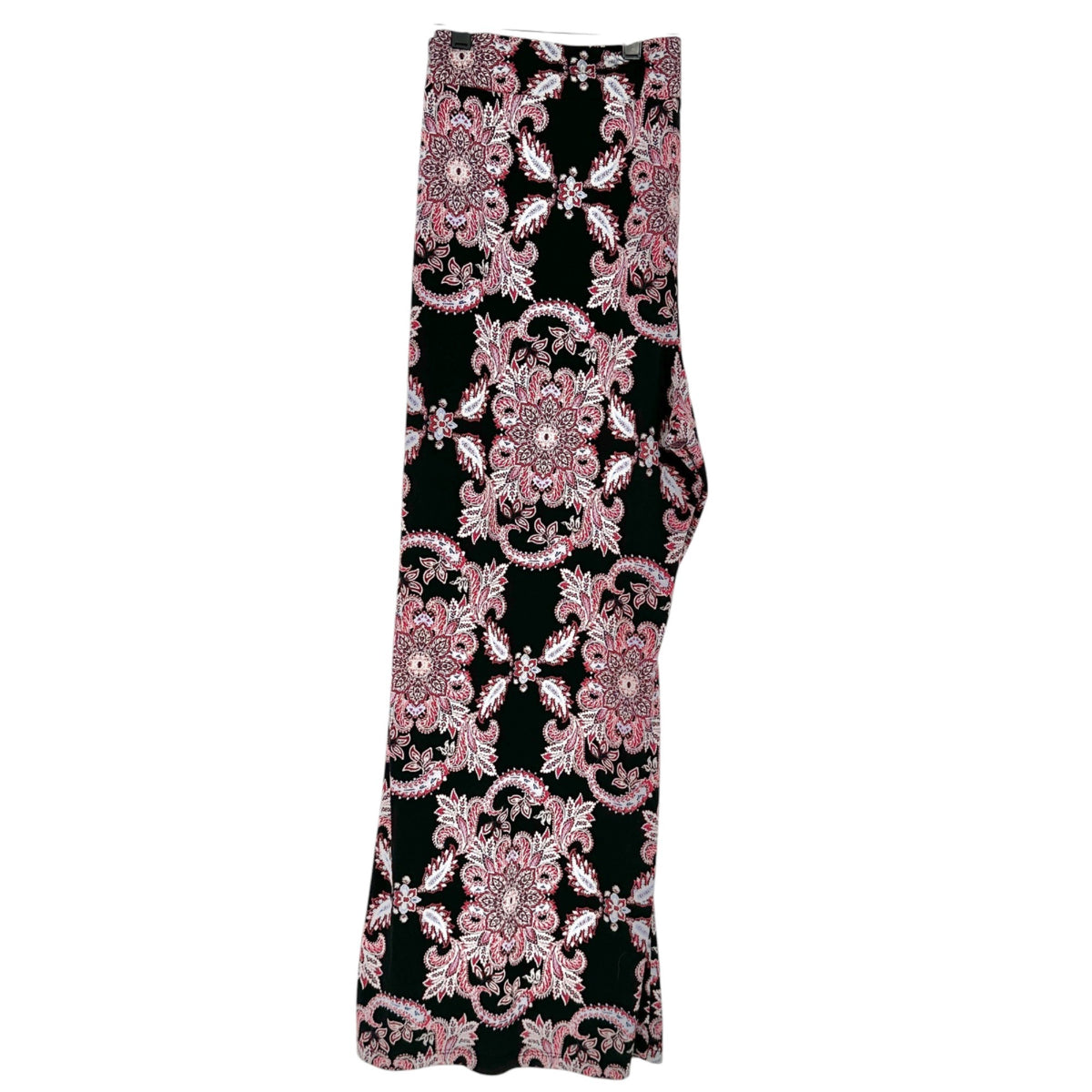 New Directions Curvy Pants Womens 1X Black Red Paisley Print Pull-On Poly Blend