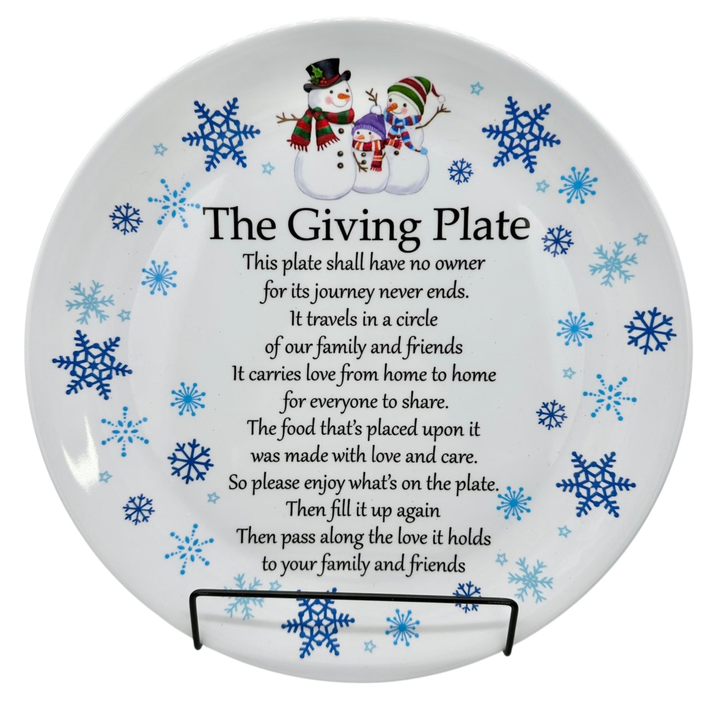 The Giving Plate 12" Round Snowy Snowman Design Melamine Dishwasher Safe Not Microwave Safe