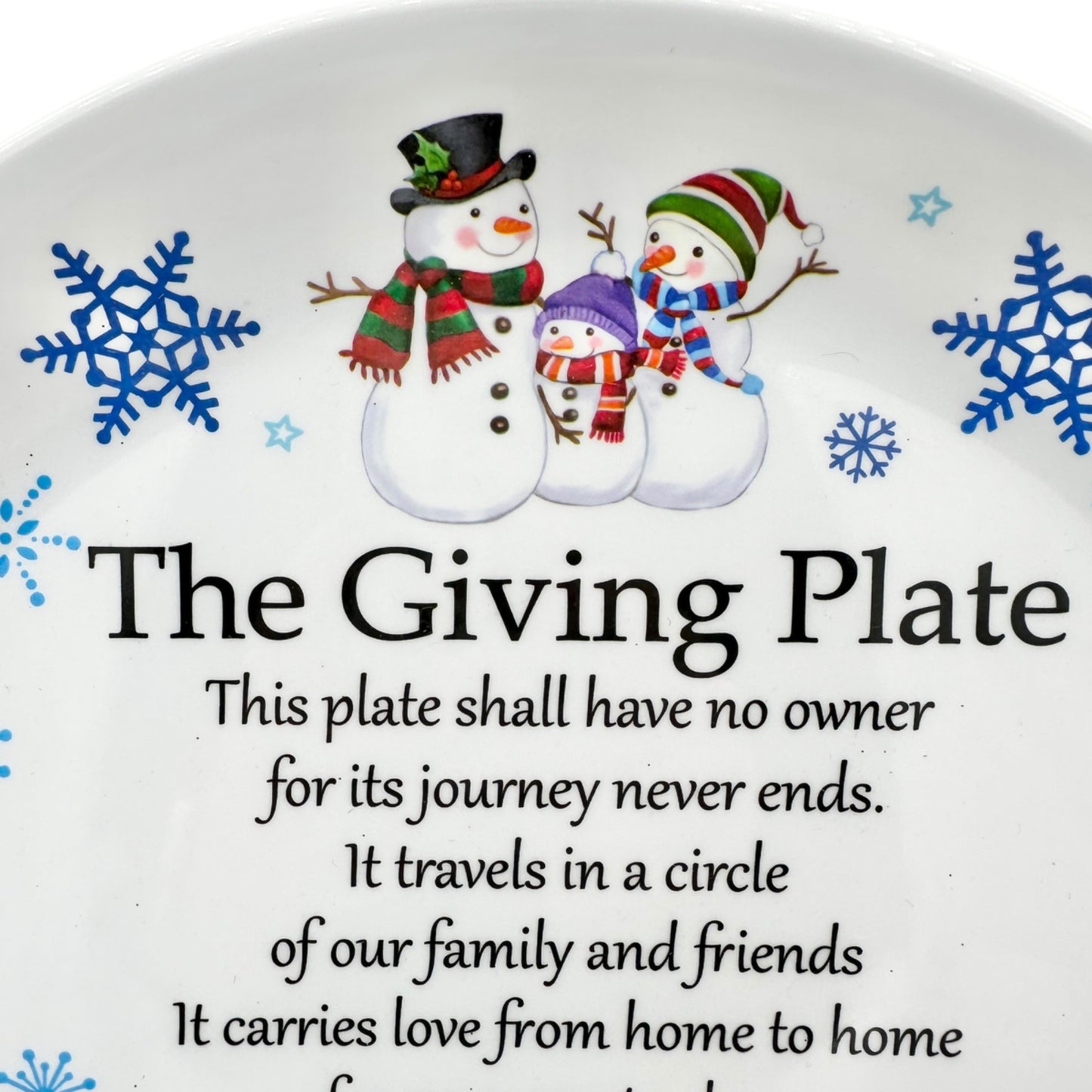 The Giving Plate 12" Round Snowy Snowman Design Melamine Dishwasher Safe Not Microwave Safe
