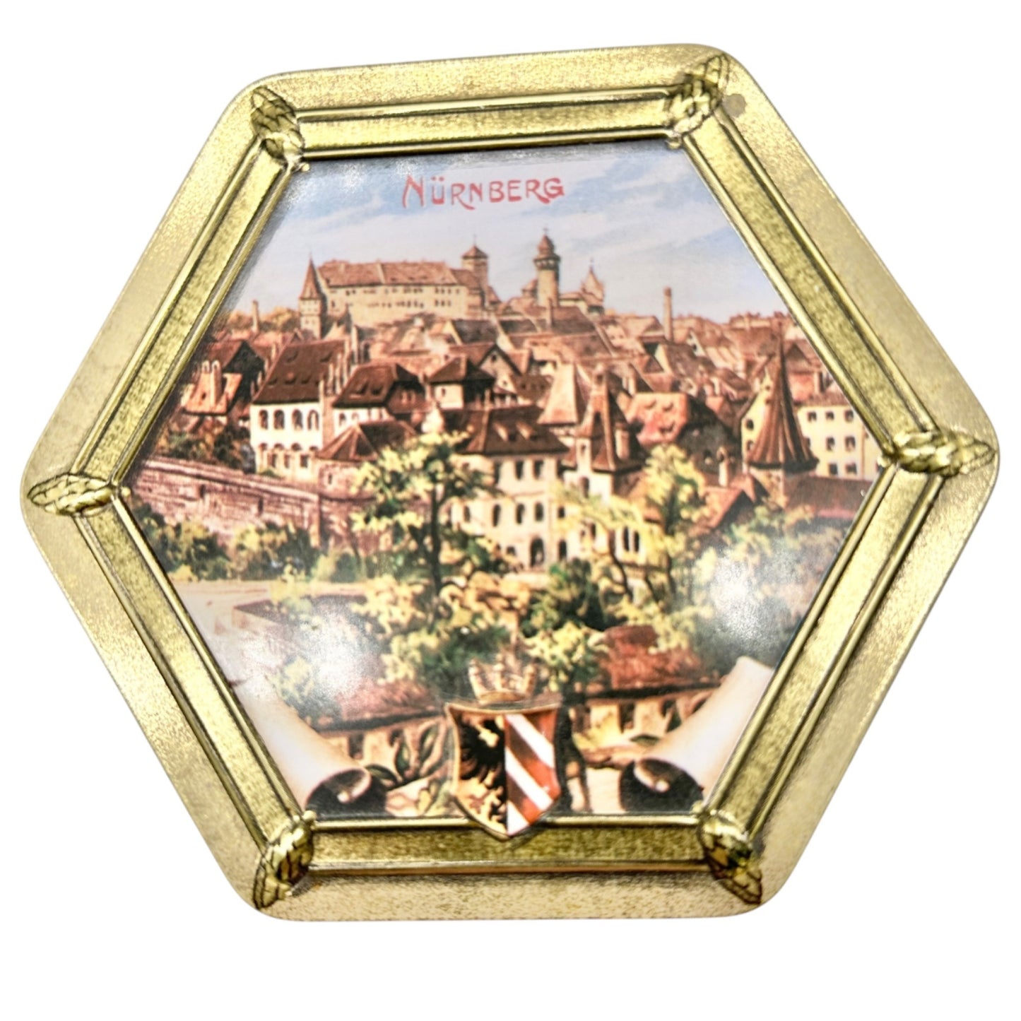 Vtg Elisen-Lebkuchen Gingerbread Tin Box 400g Hexagonal Design E. Otto Schmidt