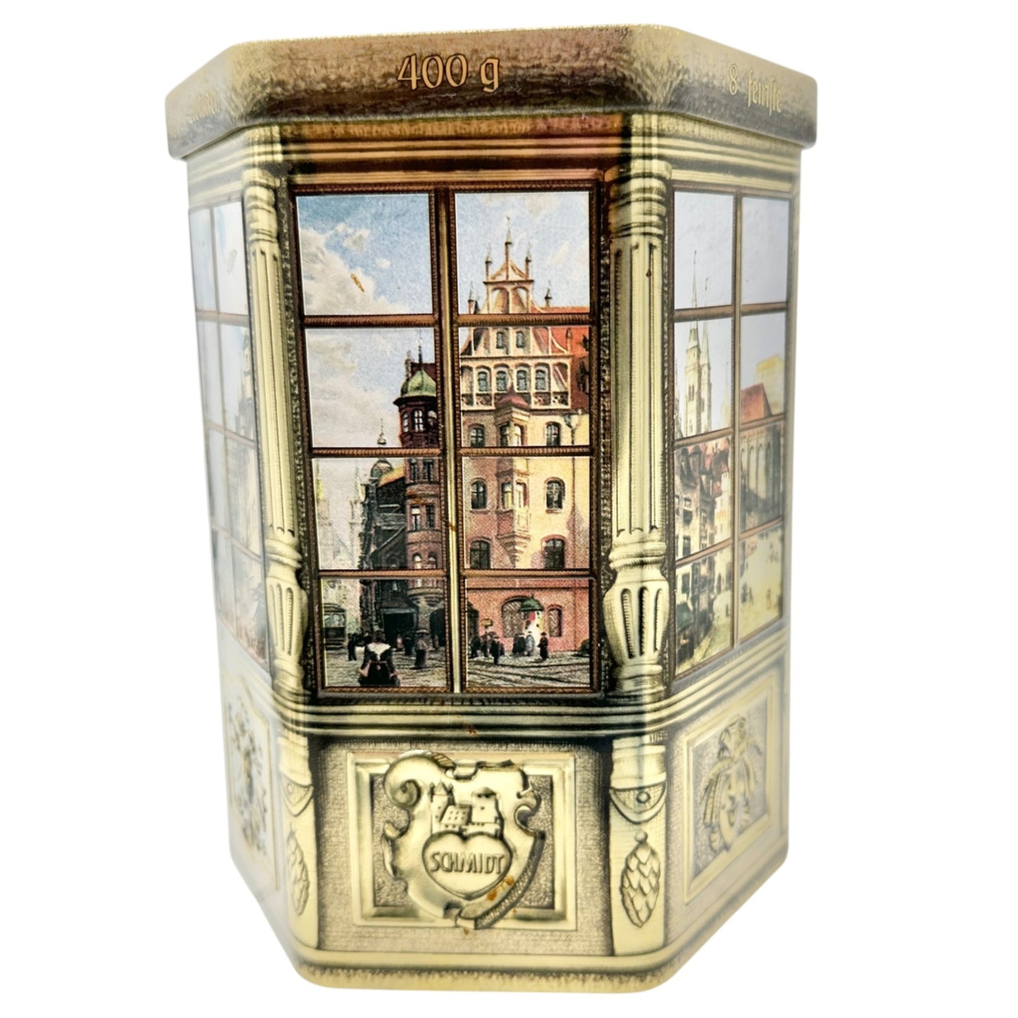 Vtg Elisen-Lebkuchen Gingerbread Tin Box 400g Hexagonal Design E. Otto Schmidt