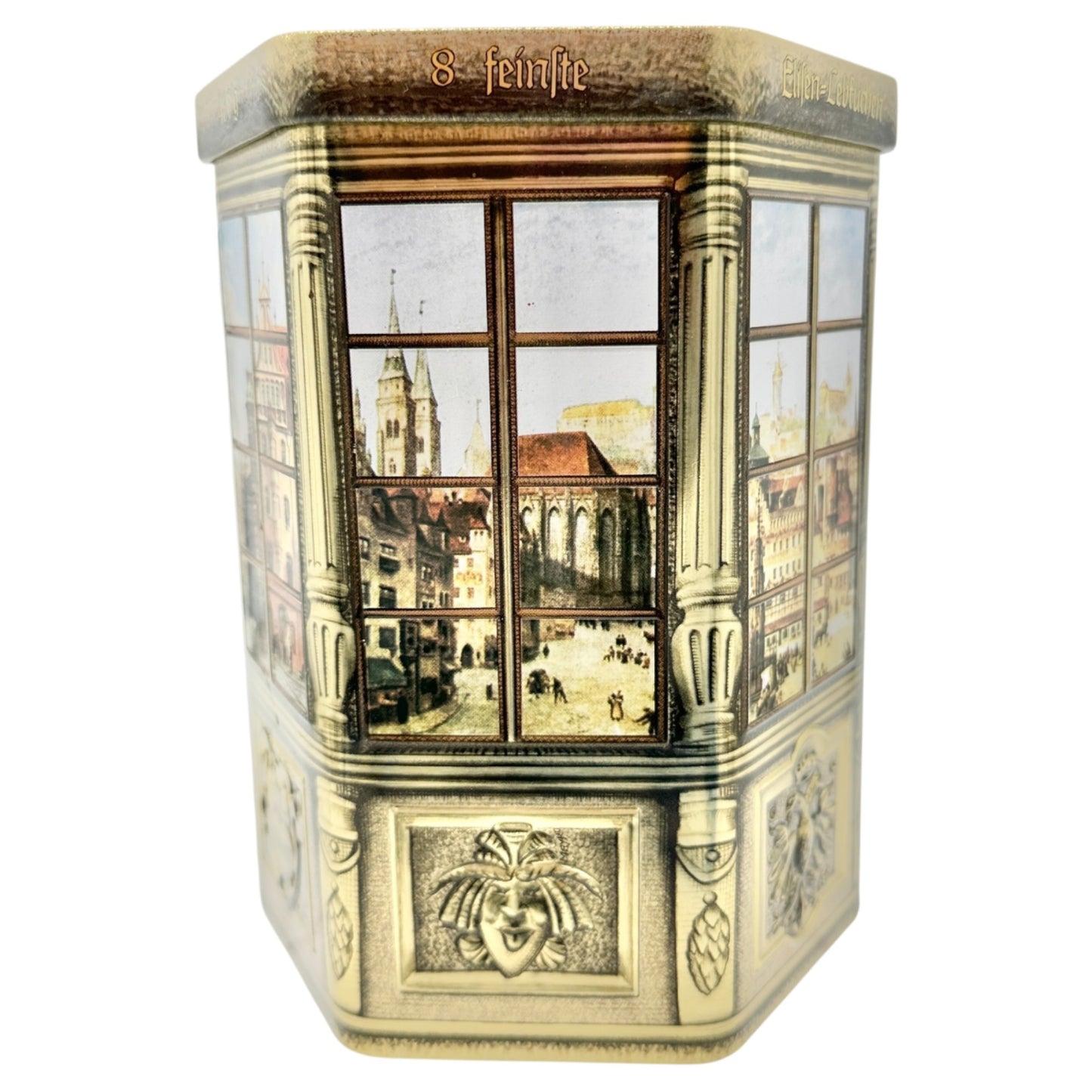 Vtg Elisen-Lebkuchen Gingerbread Tin Box 400g Hexagonal Design E. Otto Schmidt