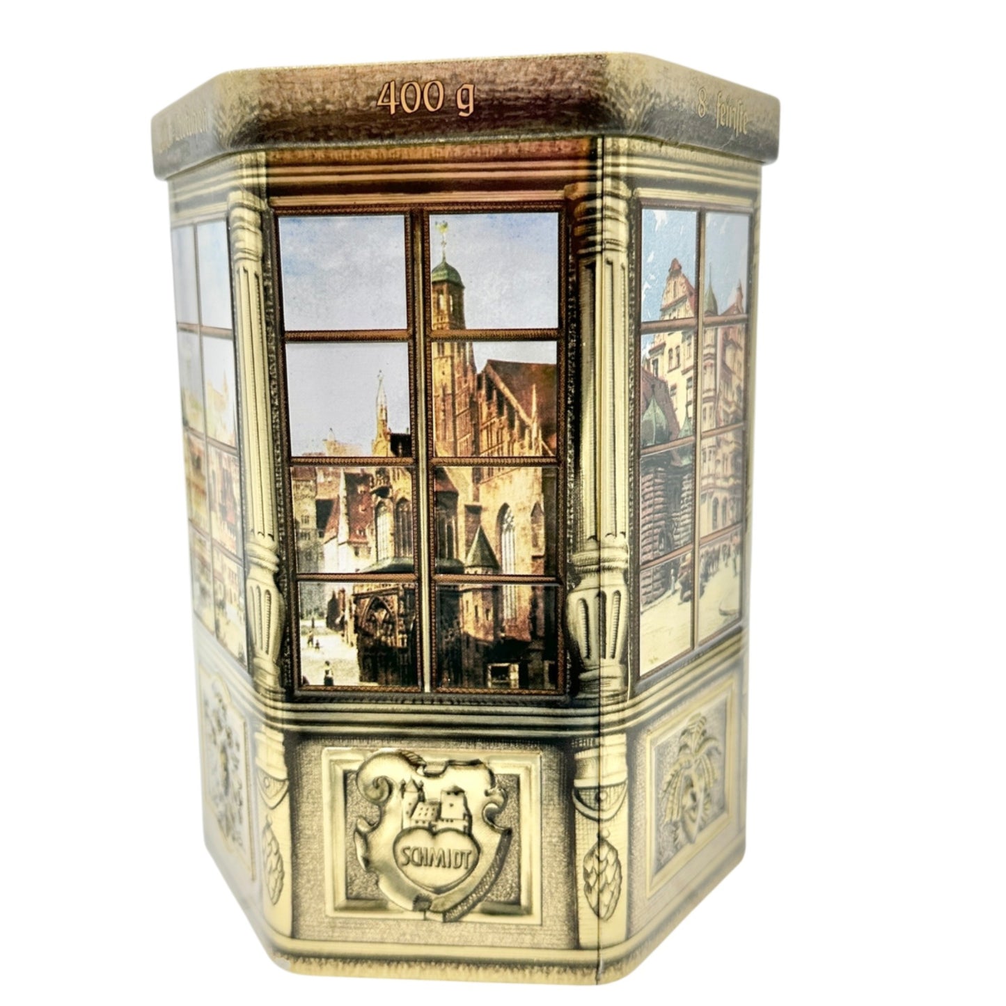 Vtg Elisen-Lebkuchen Gingerbread Tin Box 400g Hexagonal Design E. Otto Schmidt