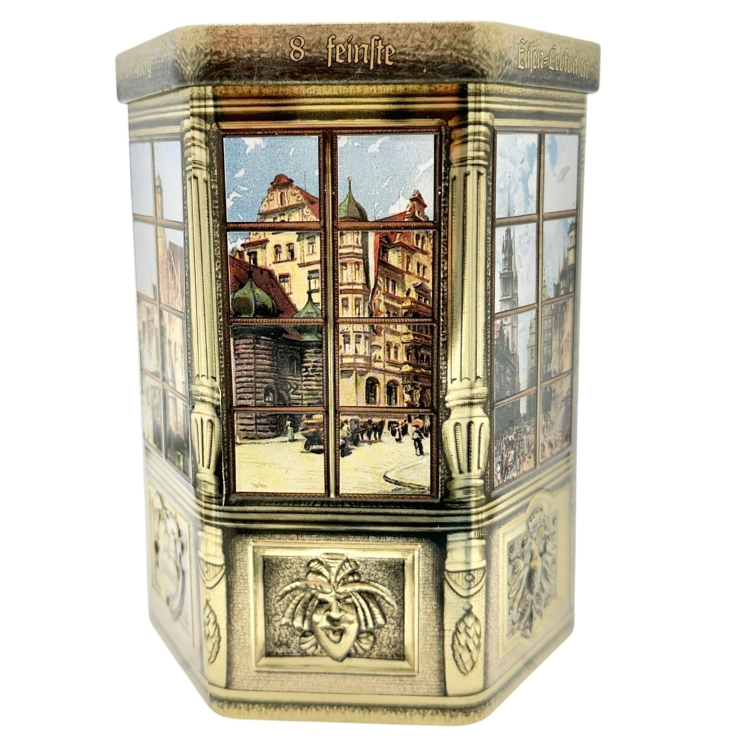 Vtg Elisen-Lebkuchen Gingerbread Tin Box 400g Hexagonal Design E. Otto Schmidt
