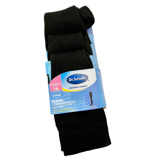Dr. Scholl's Travel Compression Socks 3 Pack Black Womens 4-10 Mild NIP USA Made