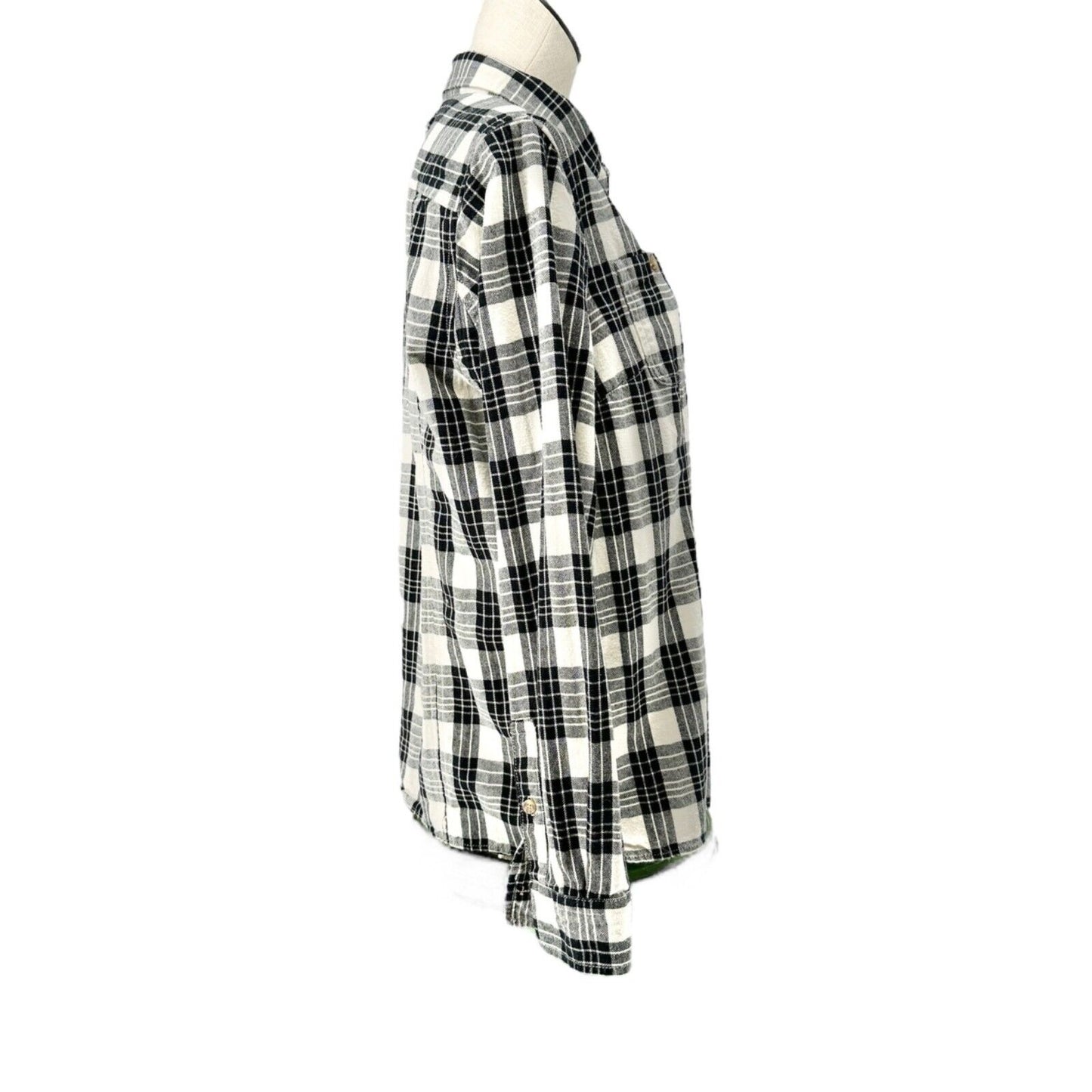 Duluth Trading Co Women's M Flannel Shirt Black White Long Sleeve Button Up
