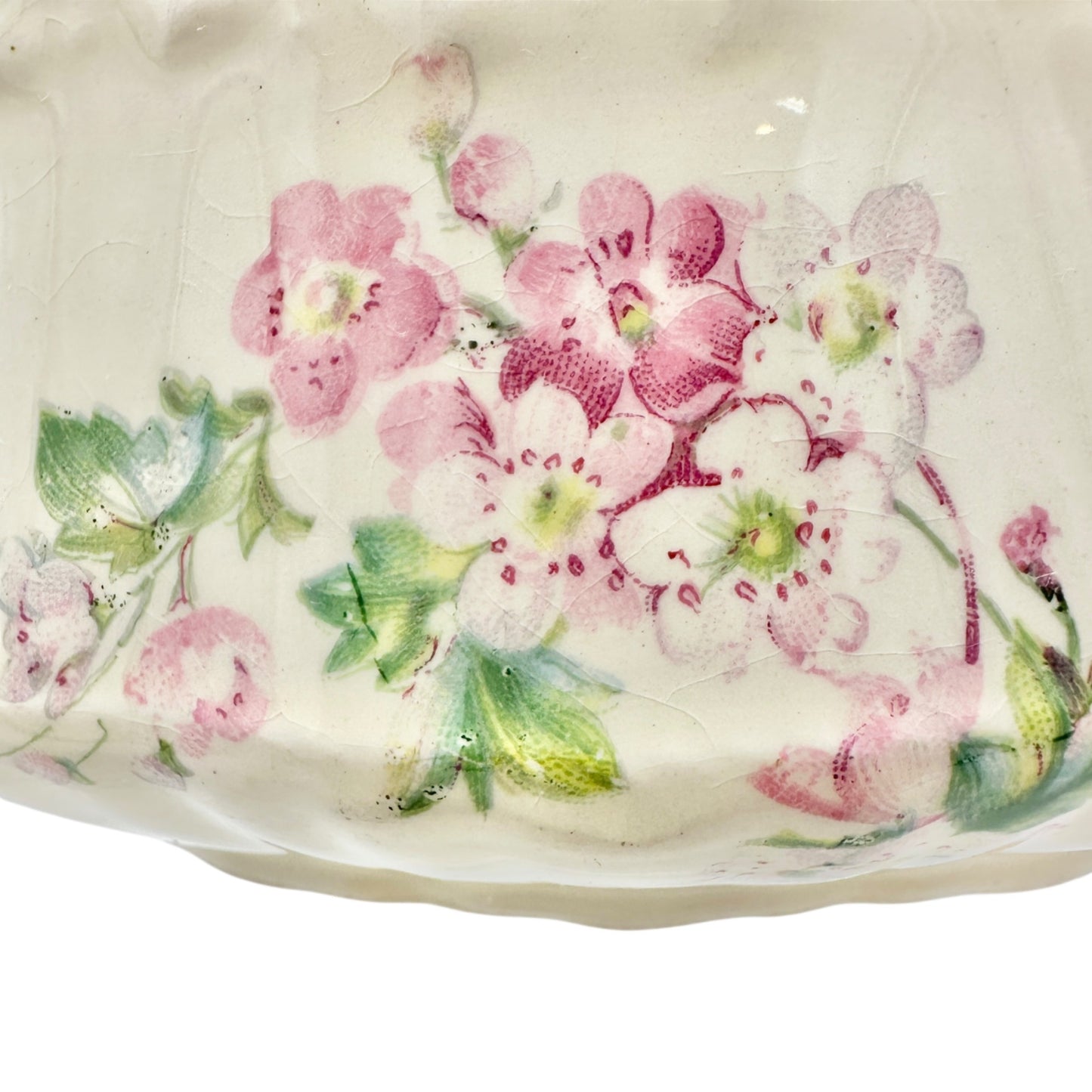 Vintage Crooksville China Co Floral Creamer Gravy Boat Made In USA Ecru Pink