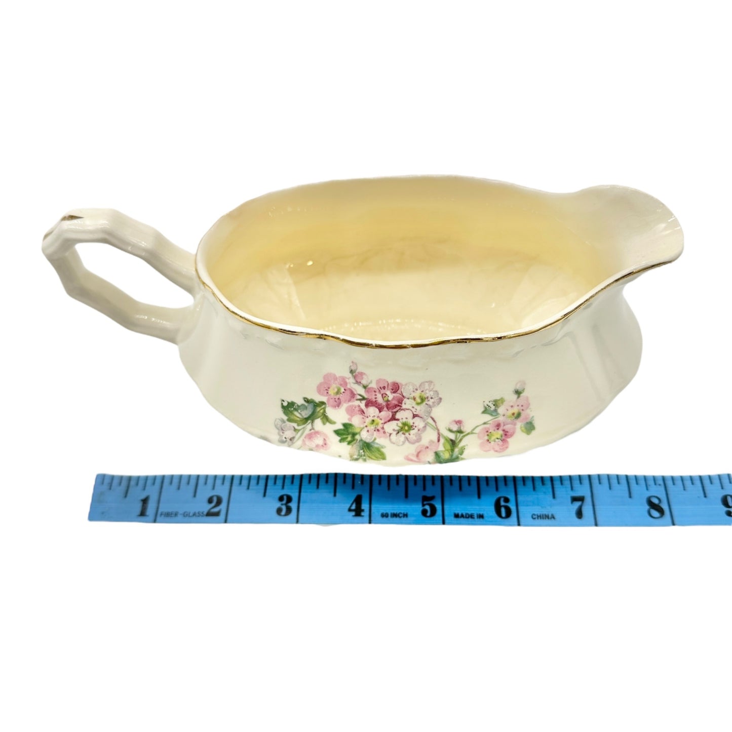 Vintage Crooksville China Co Floral Creamer Gravy Boat Made In USA Ecru Pink