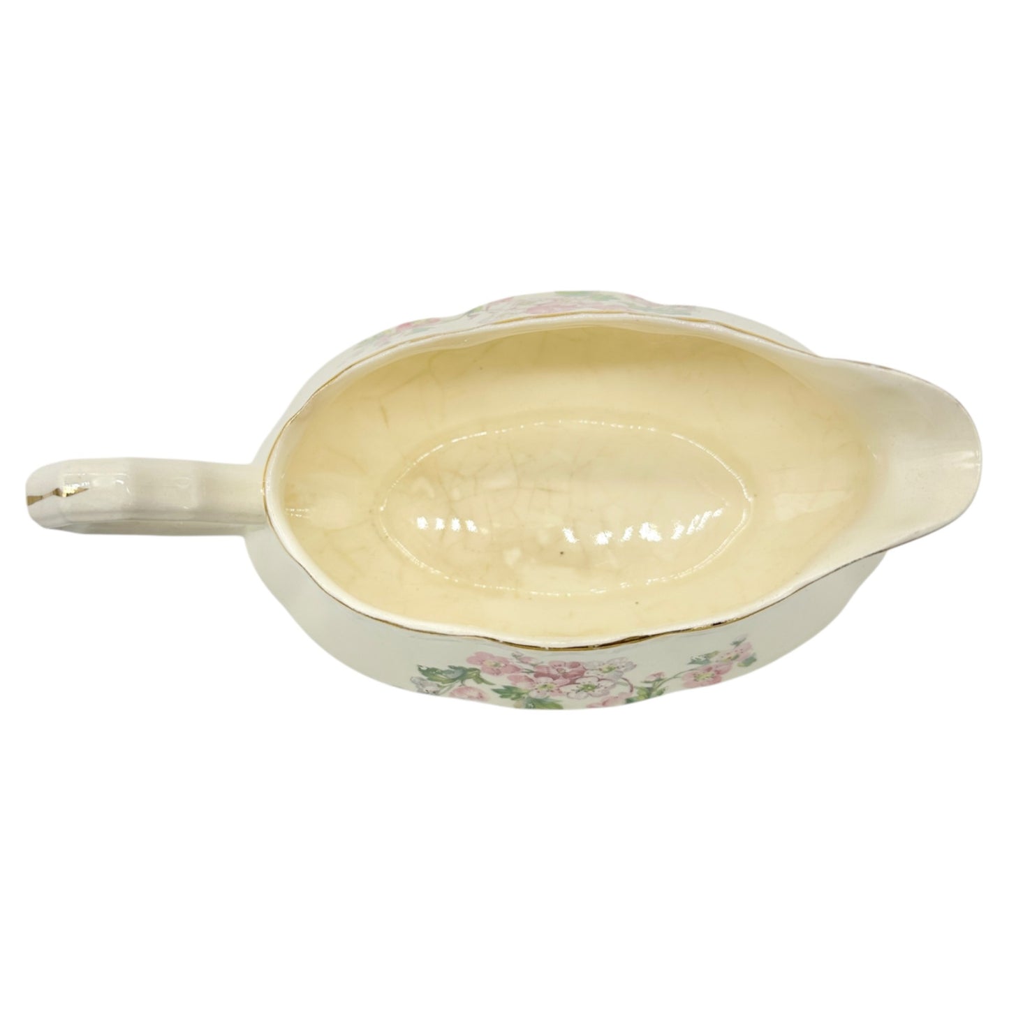 Vintage Crooksville China Co Floral Creamer Gravy Boat Made In USA Ecru Pink