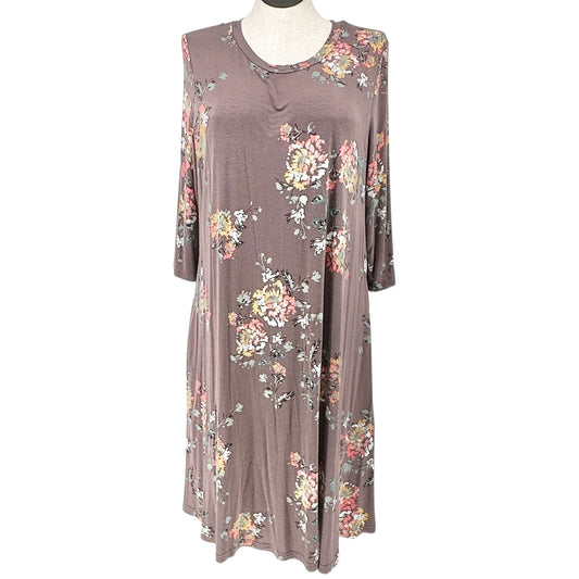 Latched Mama Dress Womens 1X Brown Multicolor 3/4 Sleeves Pockets Soft Stretchy