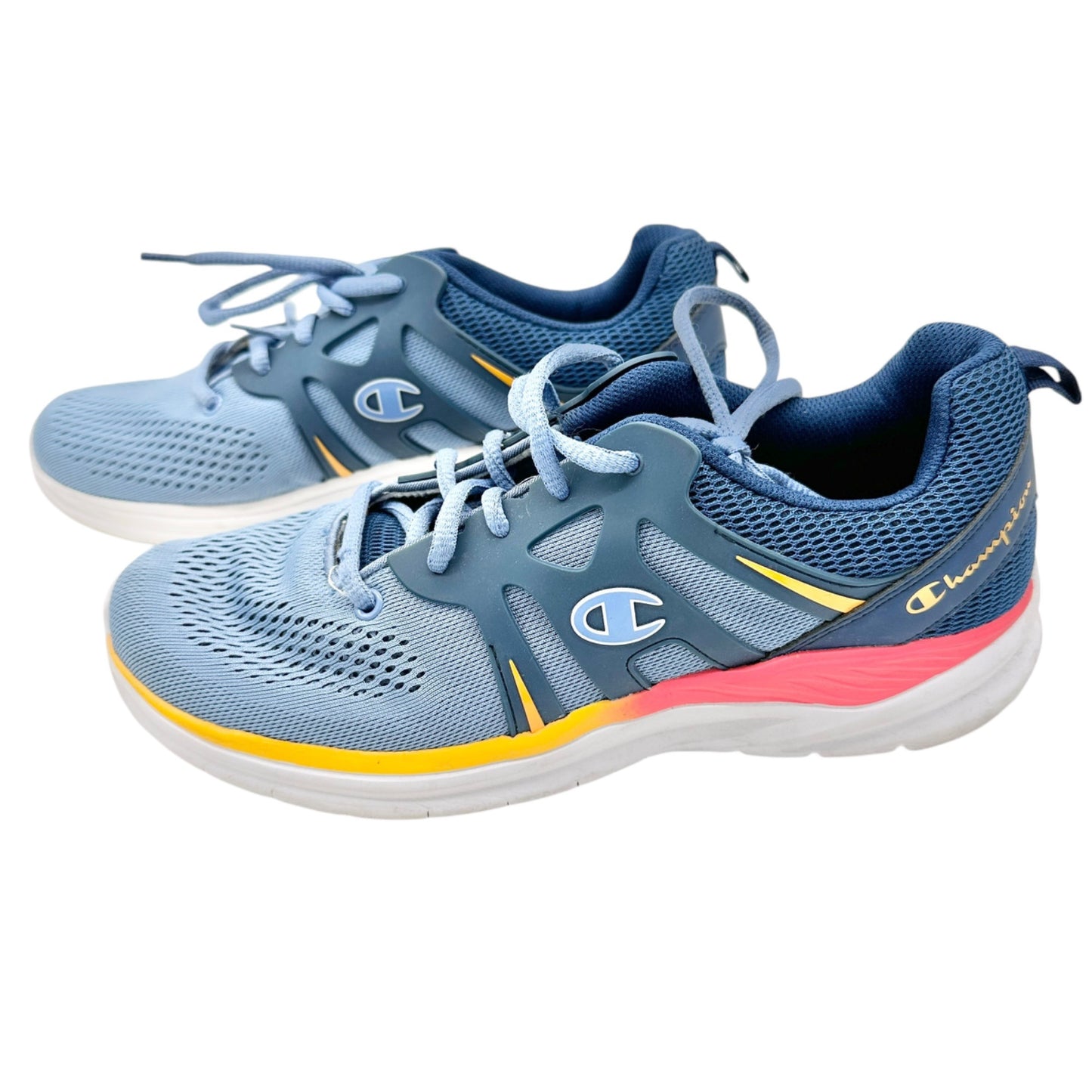 Champion Athletic Sneakers Womens Size 9 Mesh Blue Lace Up Yellow Pink Accents