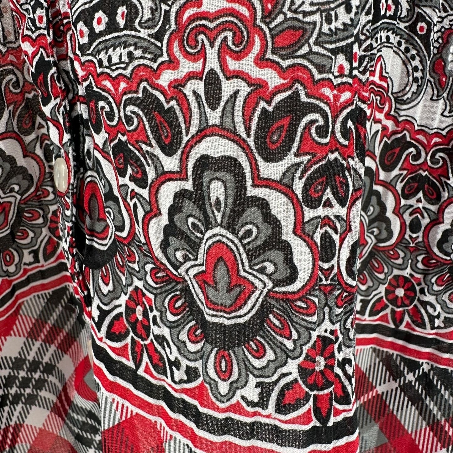 Lane Bryant Womens 22/24W Blouse Black Red White Sheer Button-Down 3/4 Sleeves