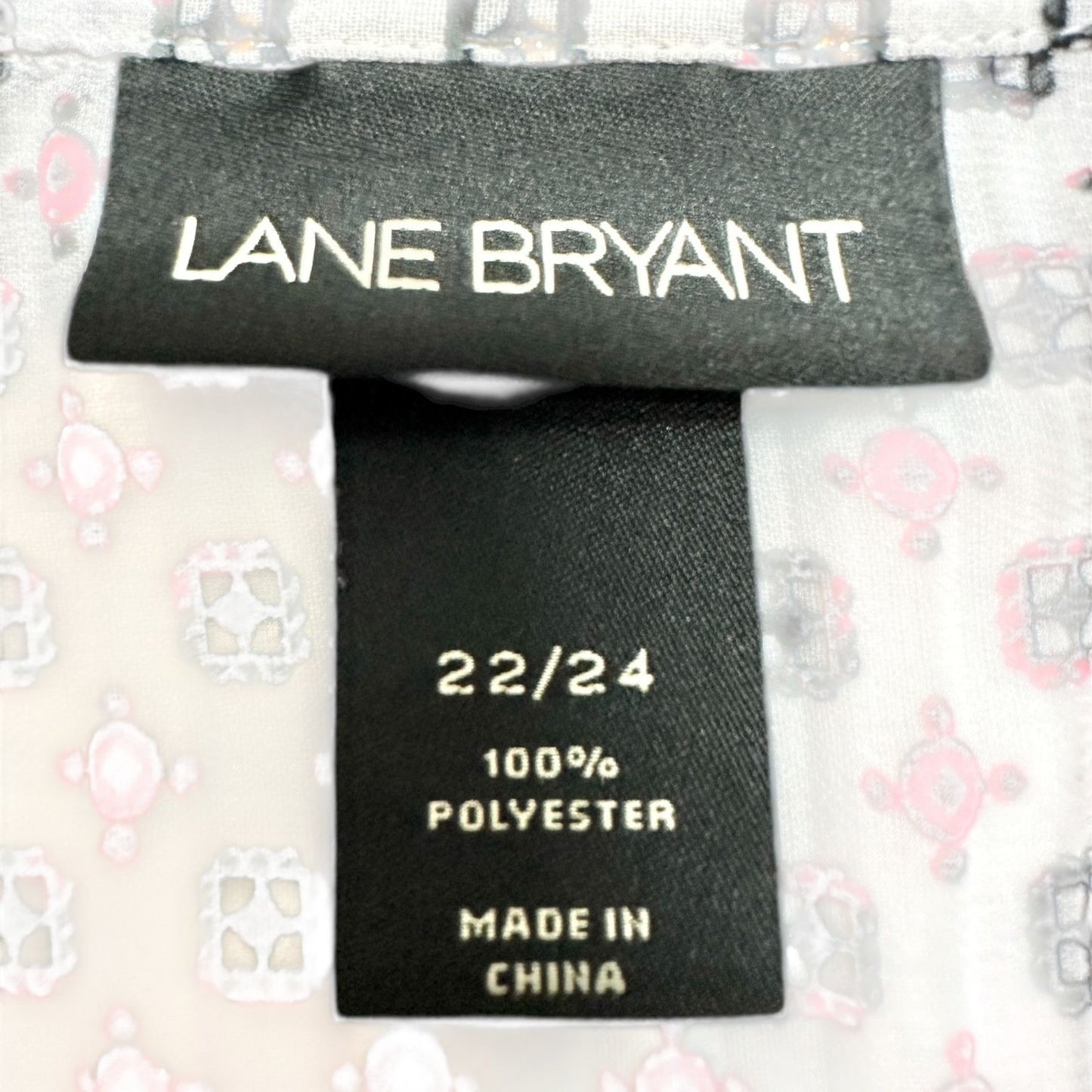 Lane Bryant Womens 22/24W Blouse Black Red White Sheer Button-Down 3/4 Sleeves