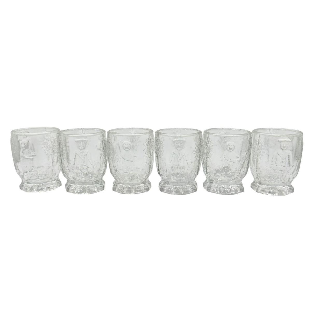 Nursery Rhyme 7pc Set Childrens Tableware Pitcher 6 Glasses US Glass Co 1908-19