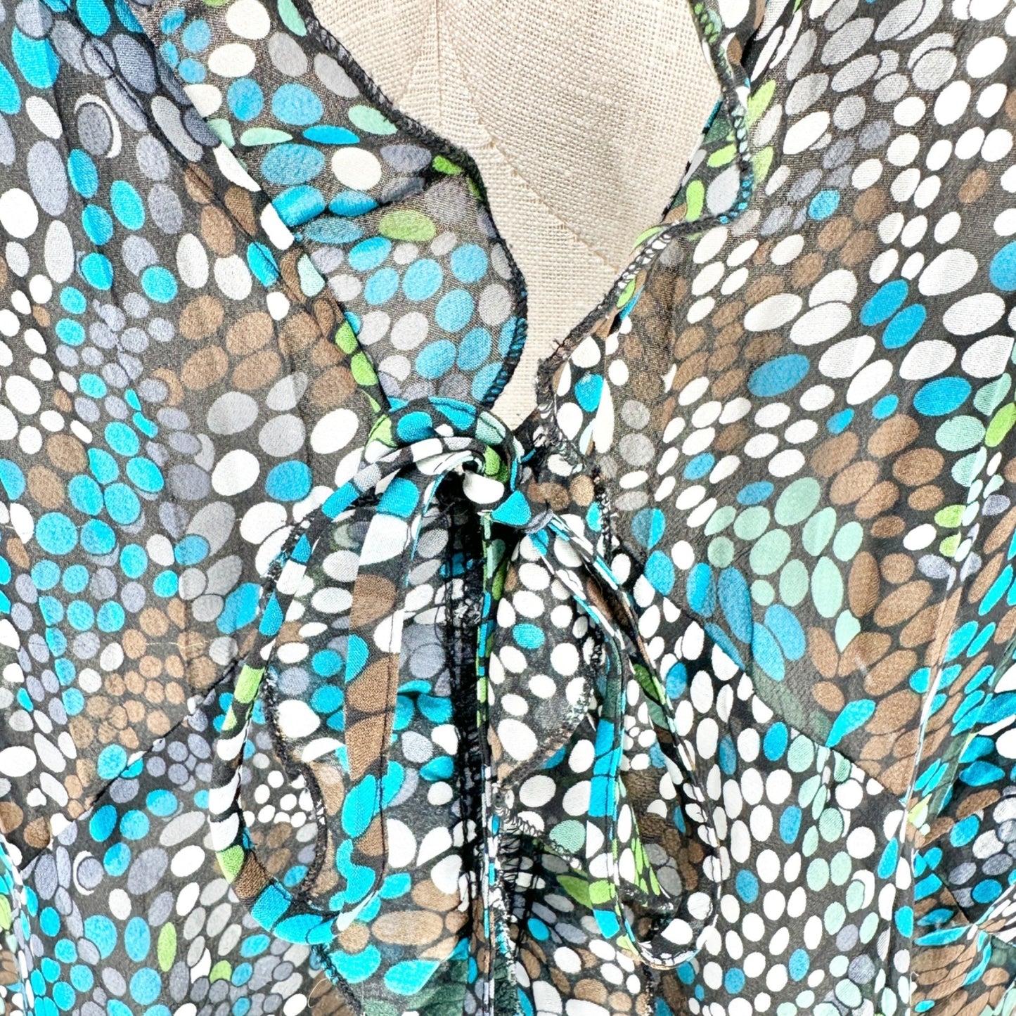 Notations Woman Tie Front Top Womens 2X Sheer Ruffled Black Brown Blue Green