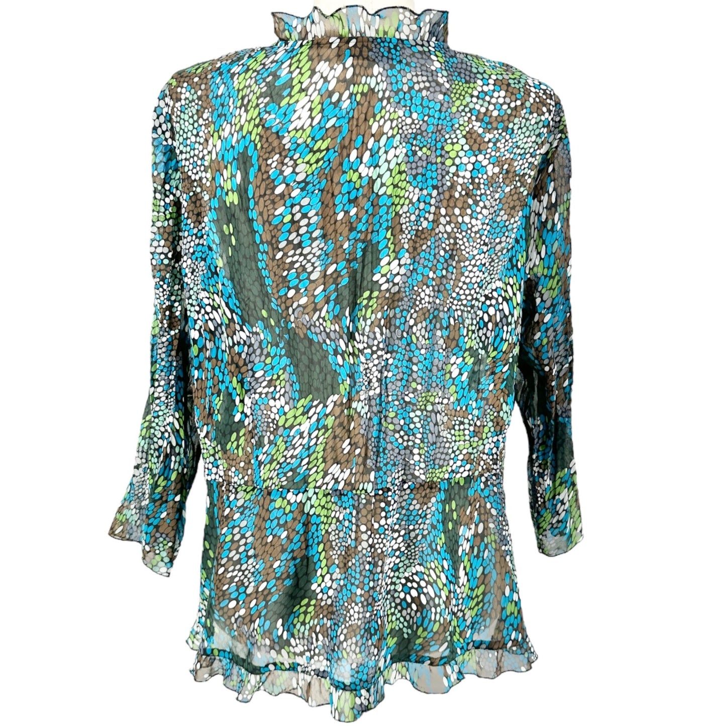 Notations Woman Tie Front Top Womens 2X Sheer Ruffled Black Brown Blue Green