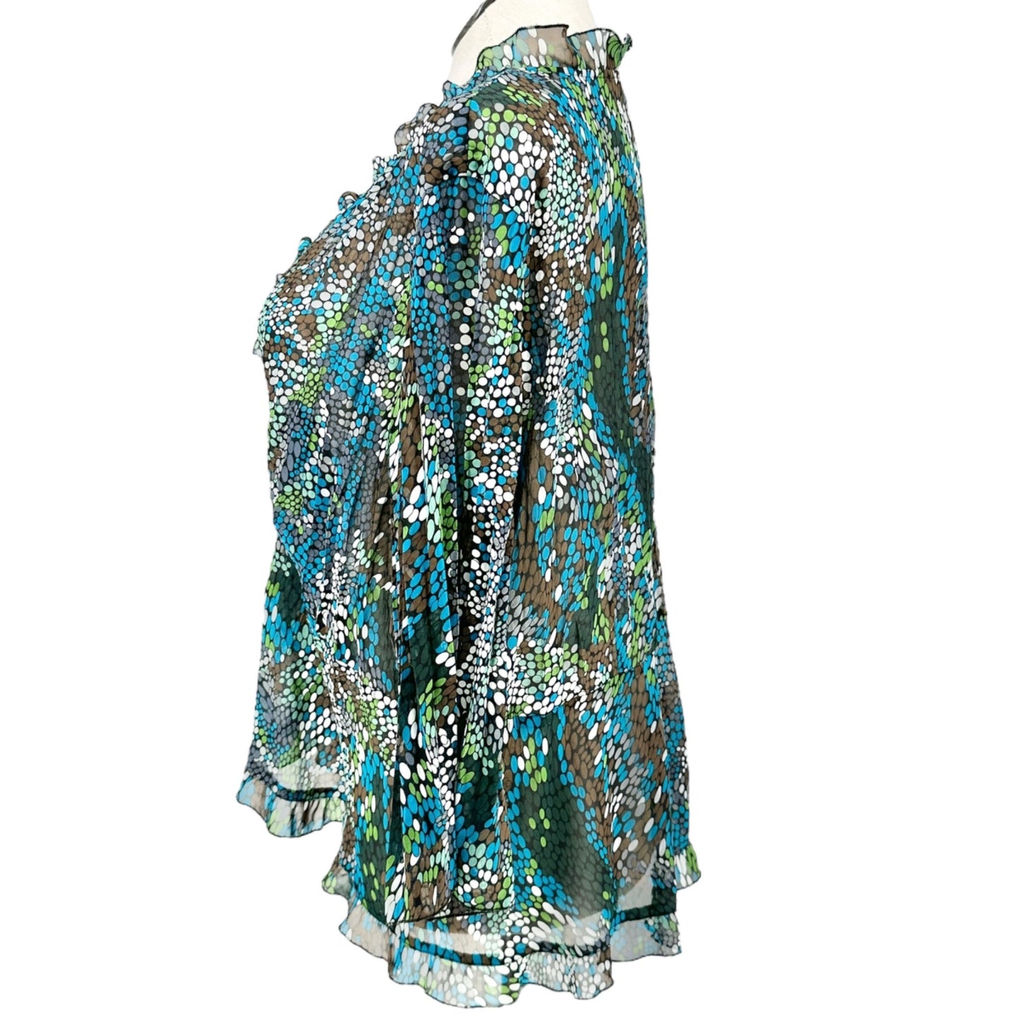 Notations Woman Tie Front Top Womens 2X Sheer Ruffled Black Brown Blue Green