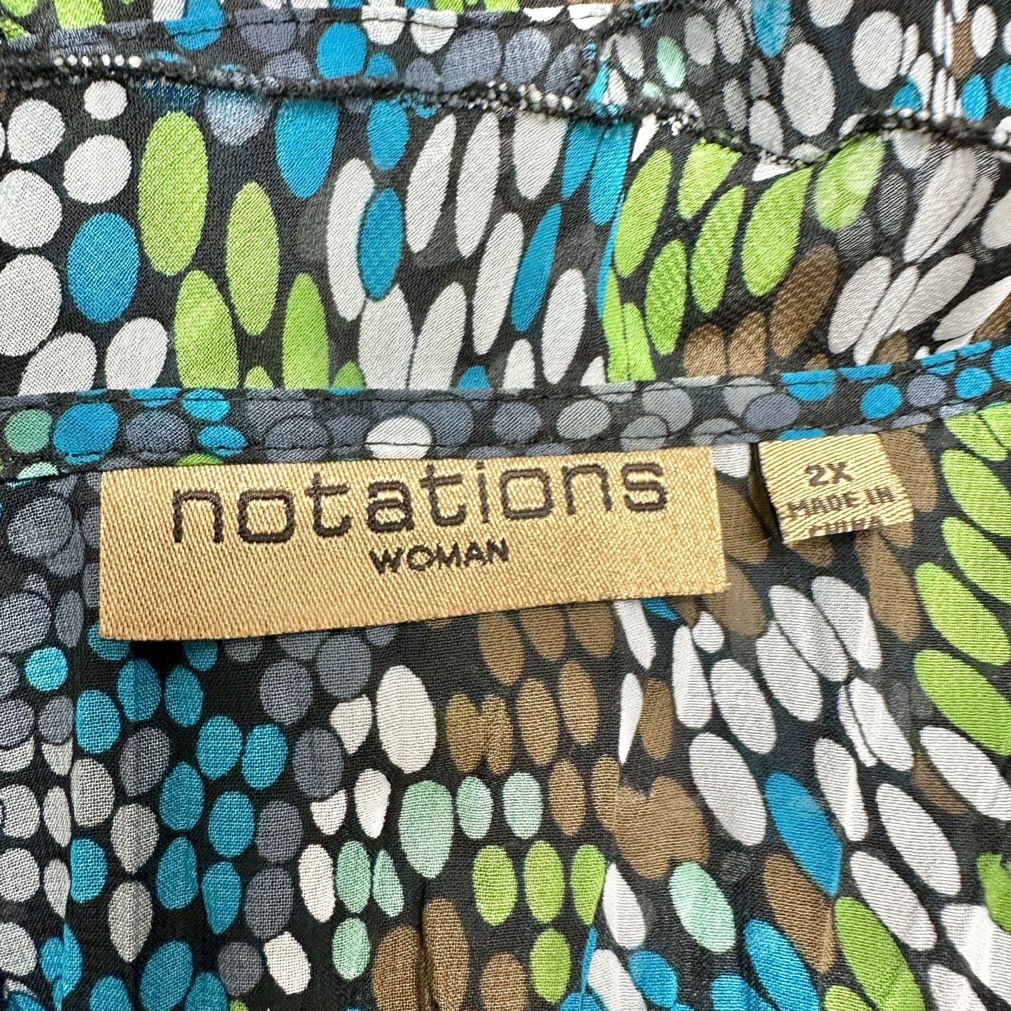 Notations Woman Tie Front Top Womens 2X Sheer Ruffled Black Brown Blue Green