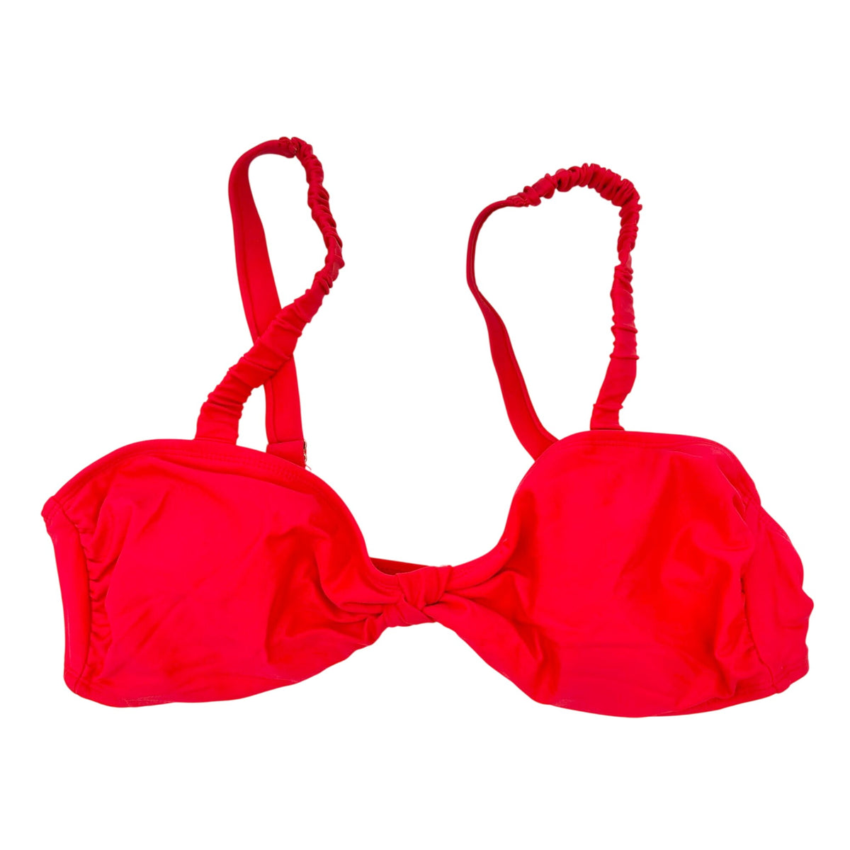 No Boundaries XL Red Ruched Strap Bikini Top Knot Front Adjustable Back Closure