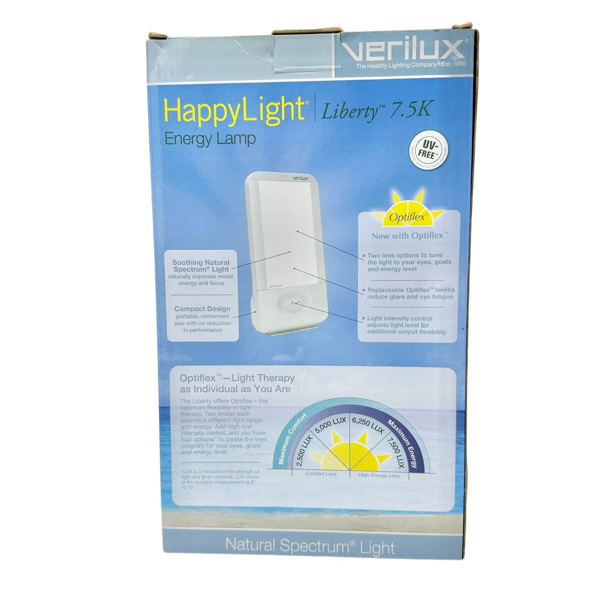 Verilux HappyLight Liberty 7.5K Energy Lamp Natural Spectrum Light Therapy Boxed